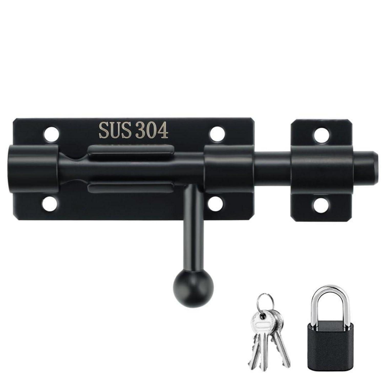 Schieberiegel Set Schwarz 160mm Edelstahl Mit Vorhängeschloss