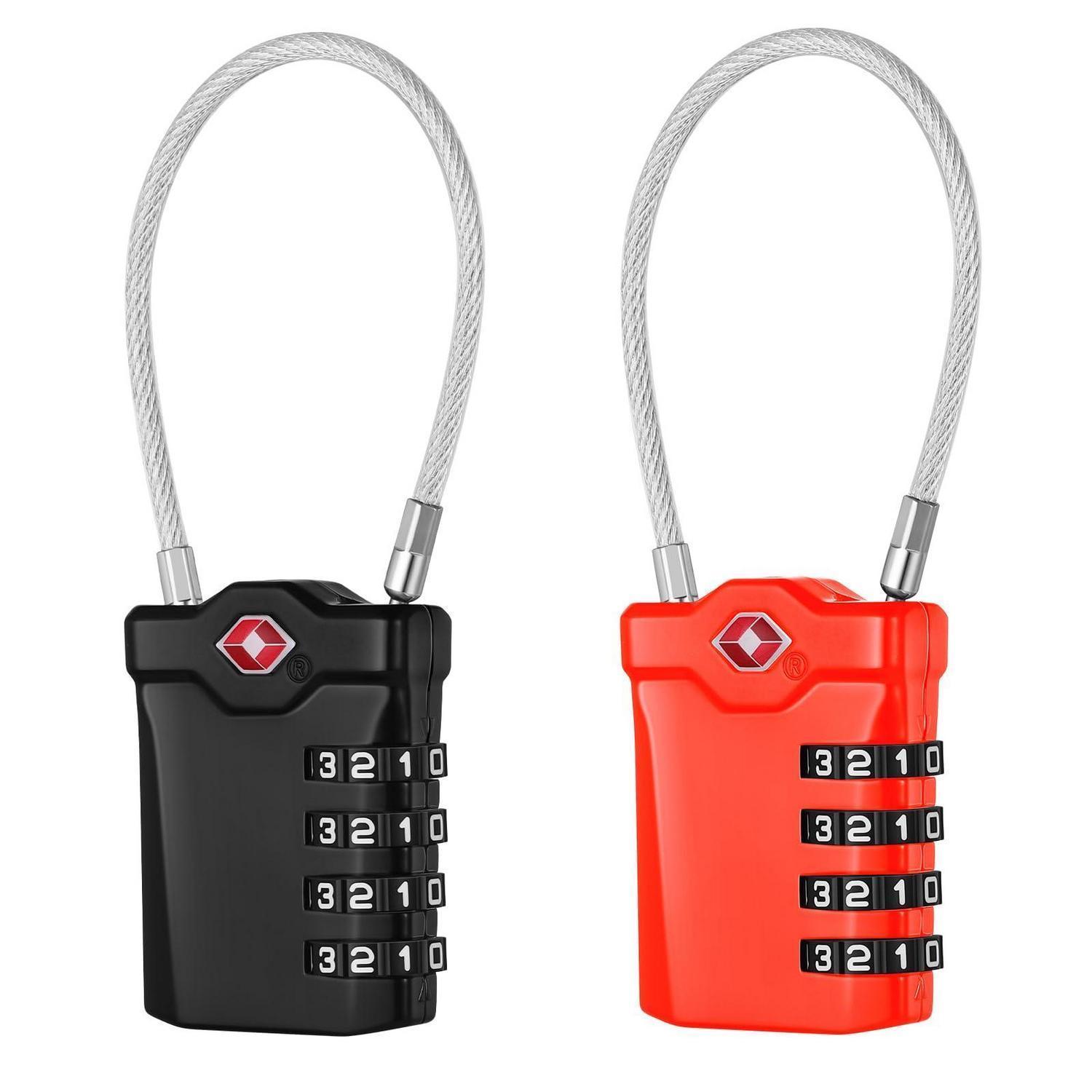 Tsa Zahlenschloss Mit 4-stelligem Code, Kabelschloss Für Gepäck, 2 Stück (schwarz/rot)