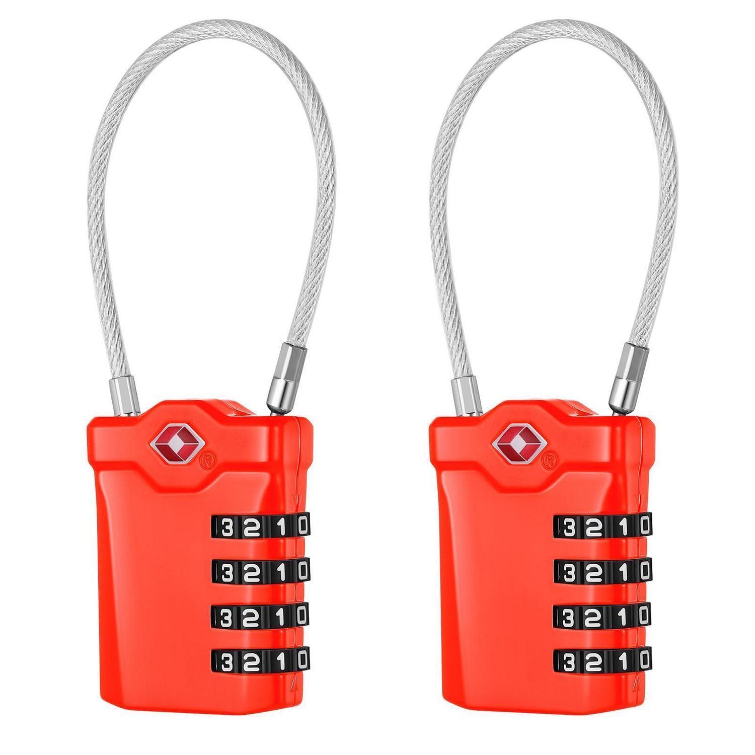 Tsa Zahlenschloss 4-stellig Mit Kabel, Robust, Rot, 2 Stück