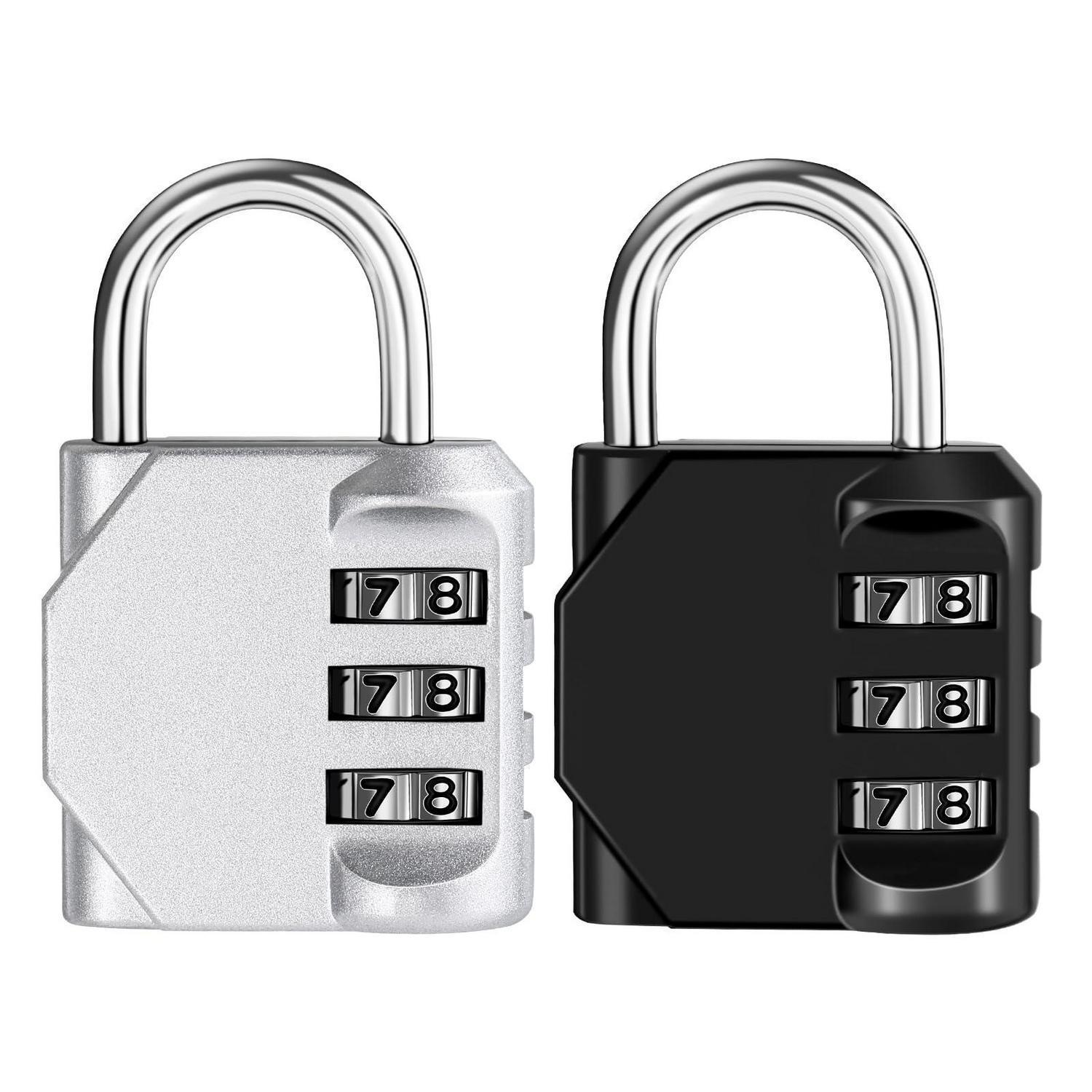 Zahlenschloss 3-stellig Robust Für Rucksack, Koffer, Spind 2 Stück Schwarz Silber