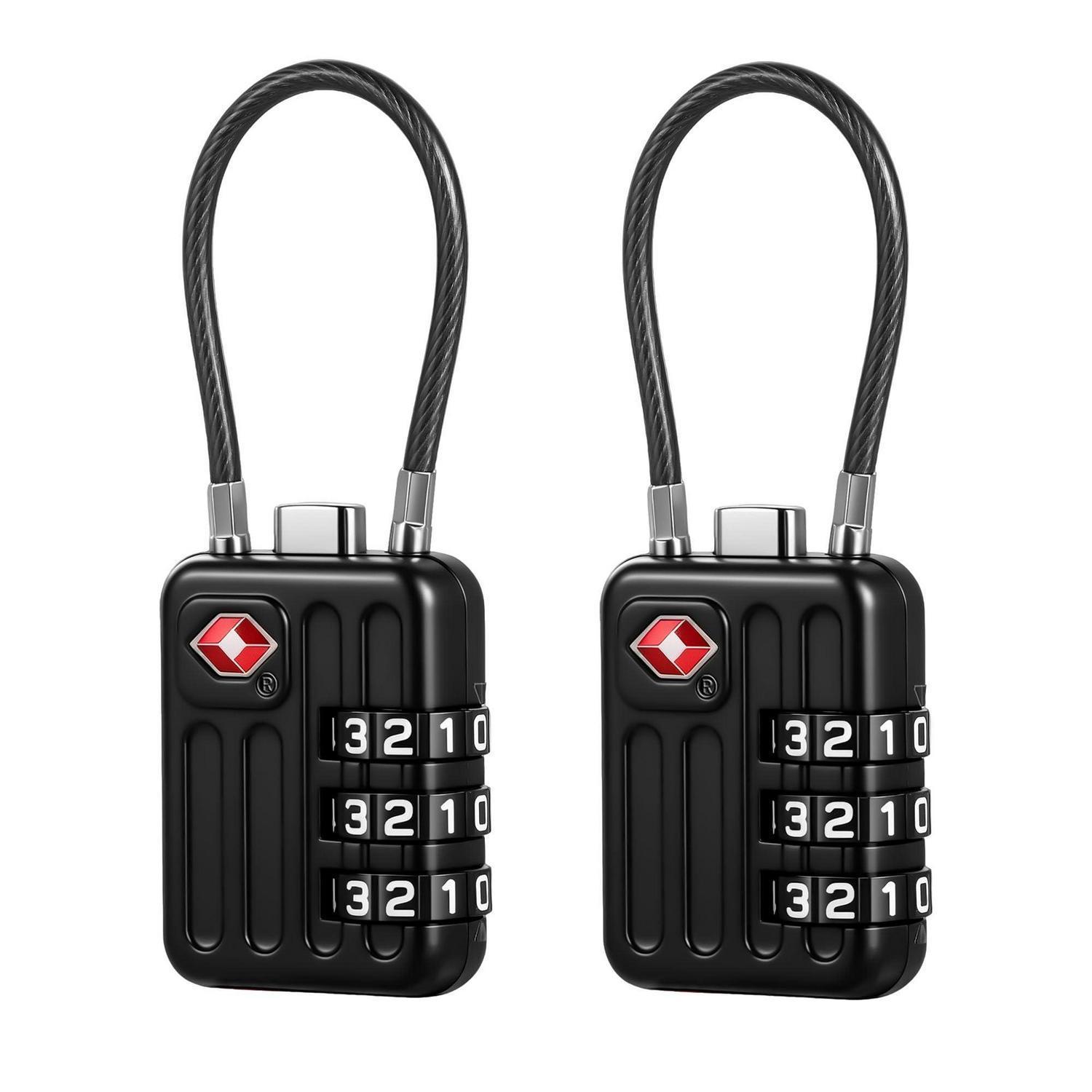 Tsa Zahlenschloss 3-stellig Schwarz, 2 Stück, Robust & Vielseitig Für Koffer & Rucksack