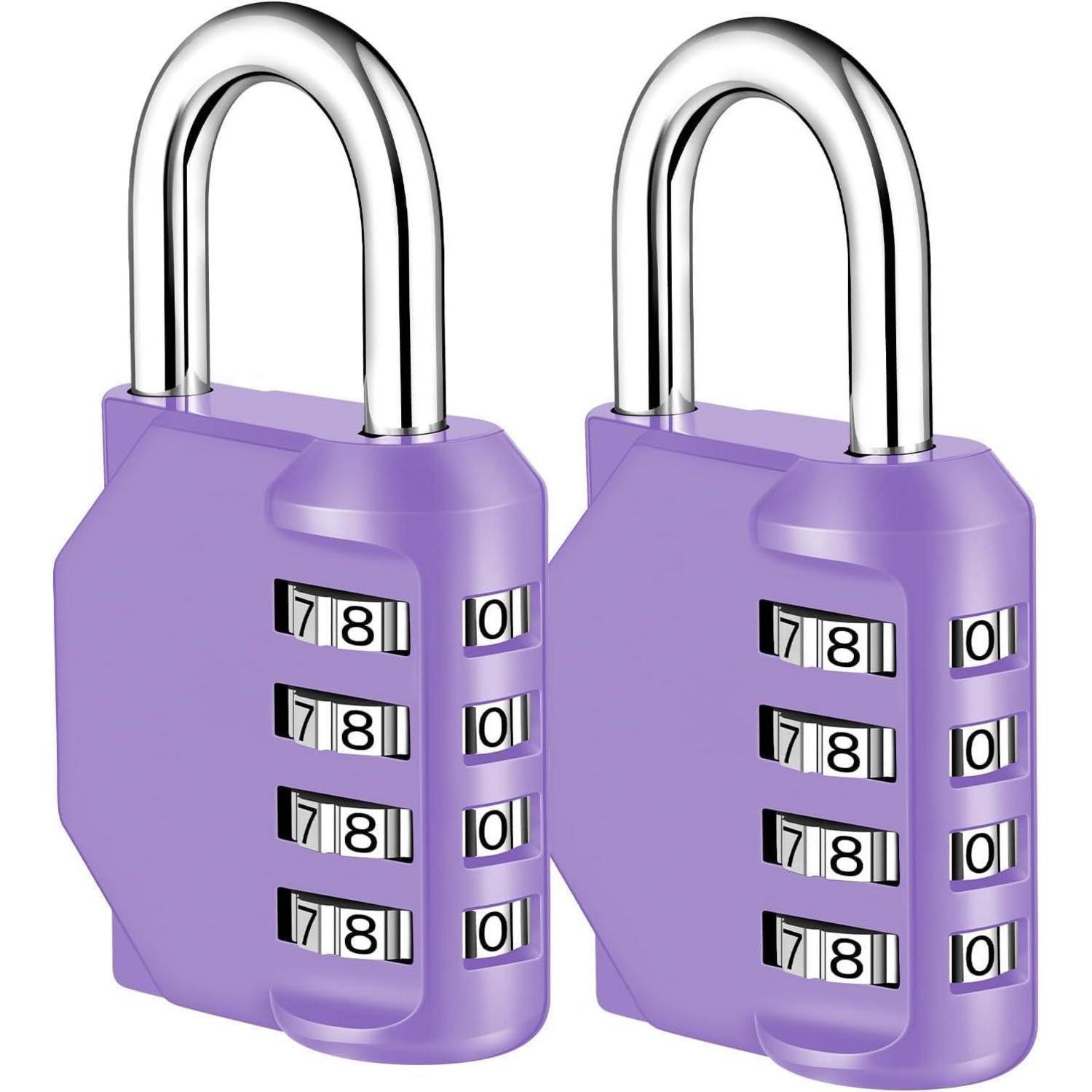 Zahlenschloss 4-stellig, Robust, Violett, 2 Stück