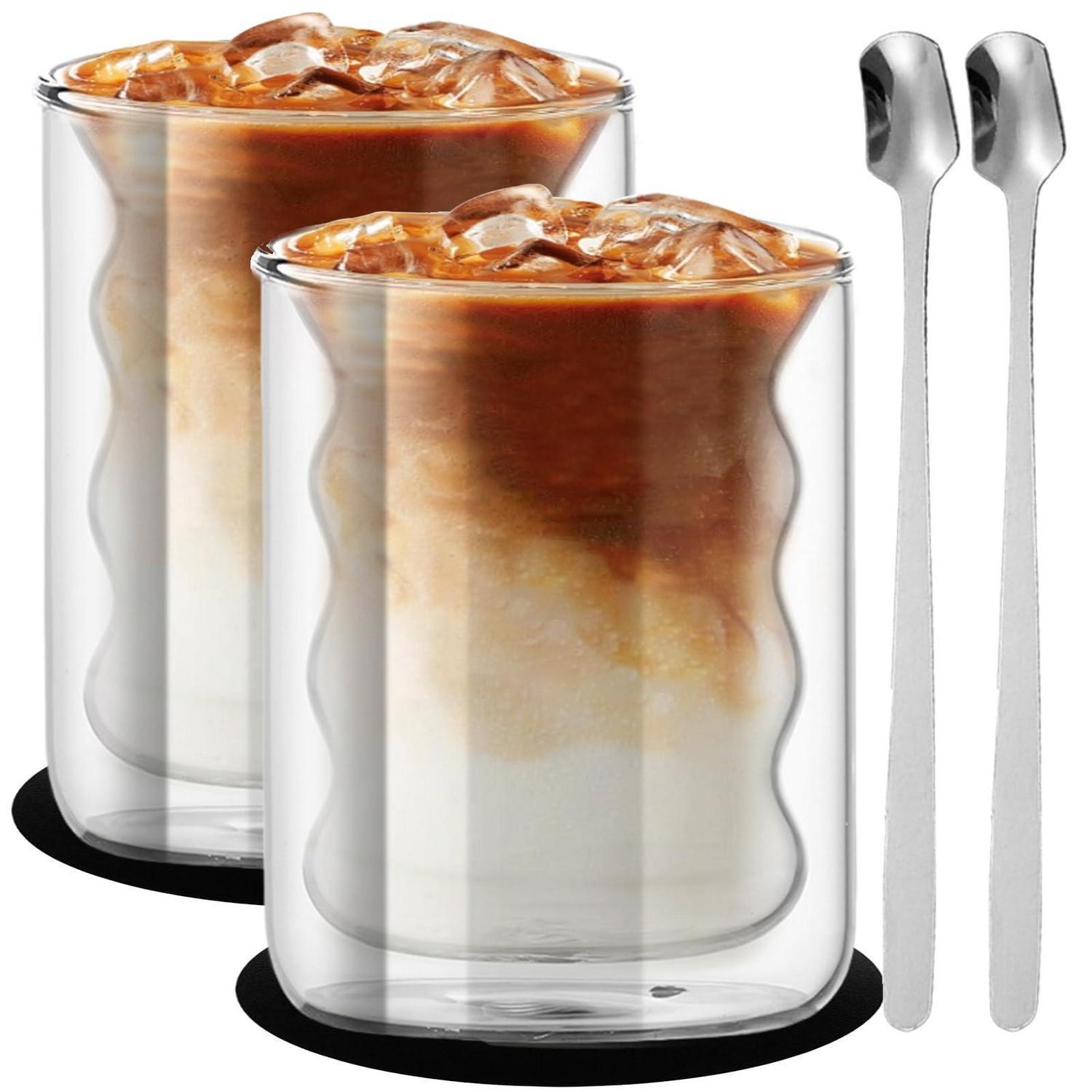 2er Set Latte Macchiato Gläser 200ml Doppelwandig Mit Löffeln & Untersetzern