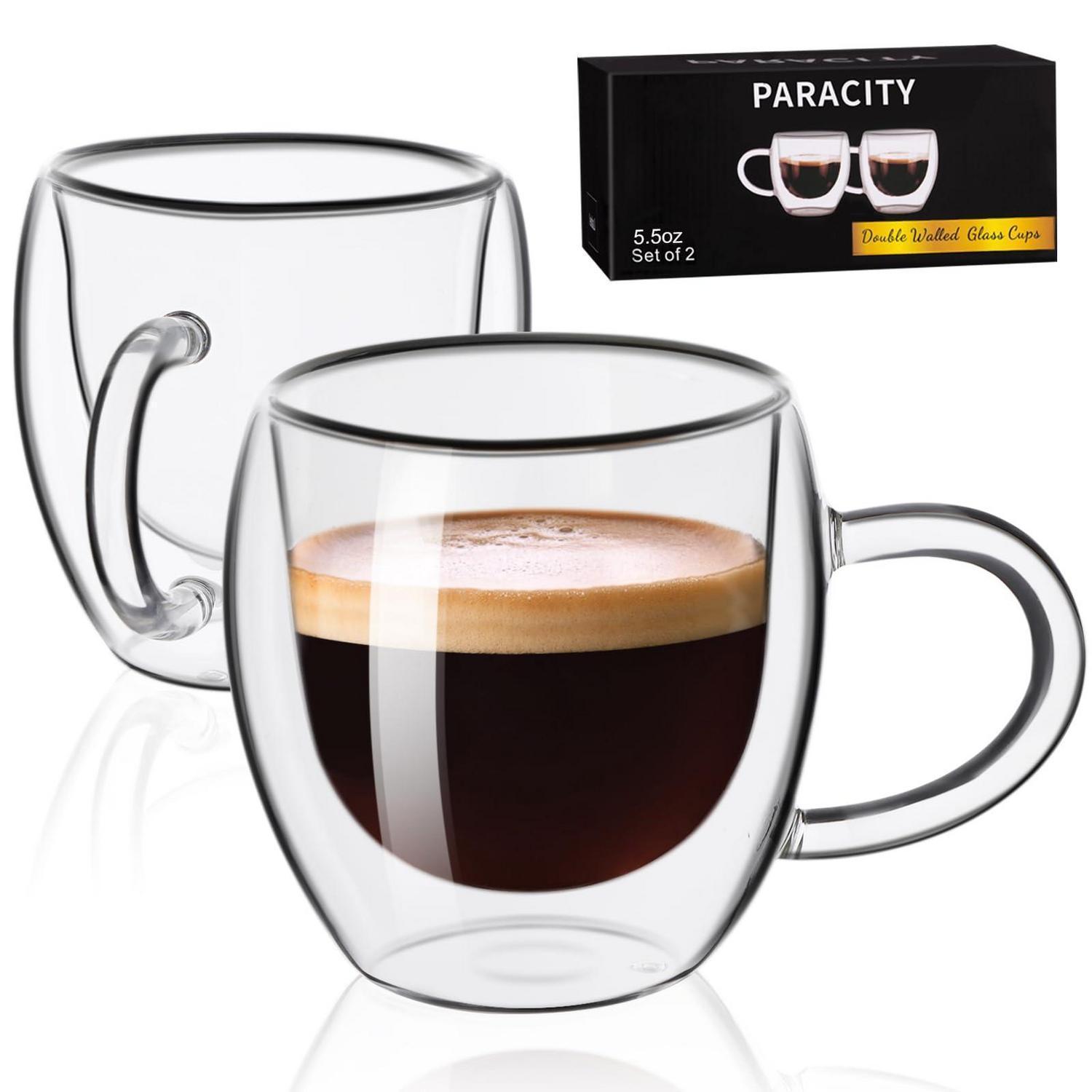 Espressotassen Doppelwandig 180ml Mit Griff, 2er-set Glas Transparent