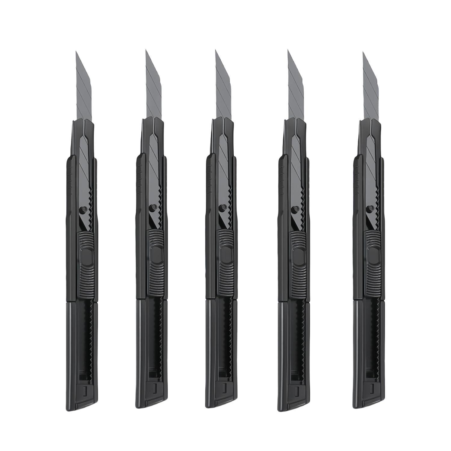 5er Set Cuttermesser 9mm, Einziehbares Universalmesser Für Papier & Karton