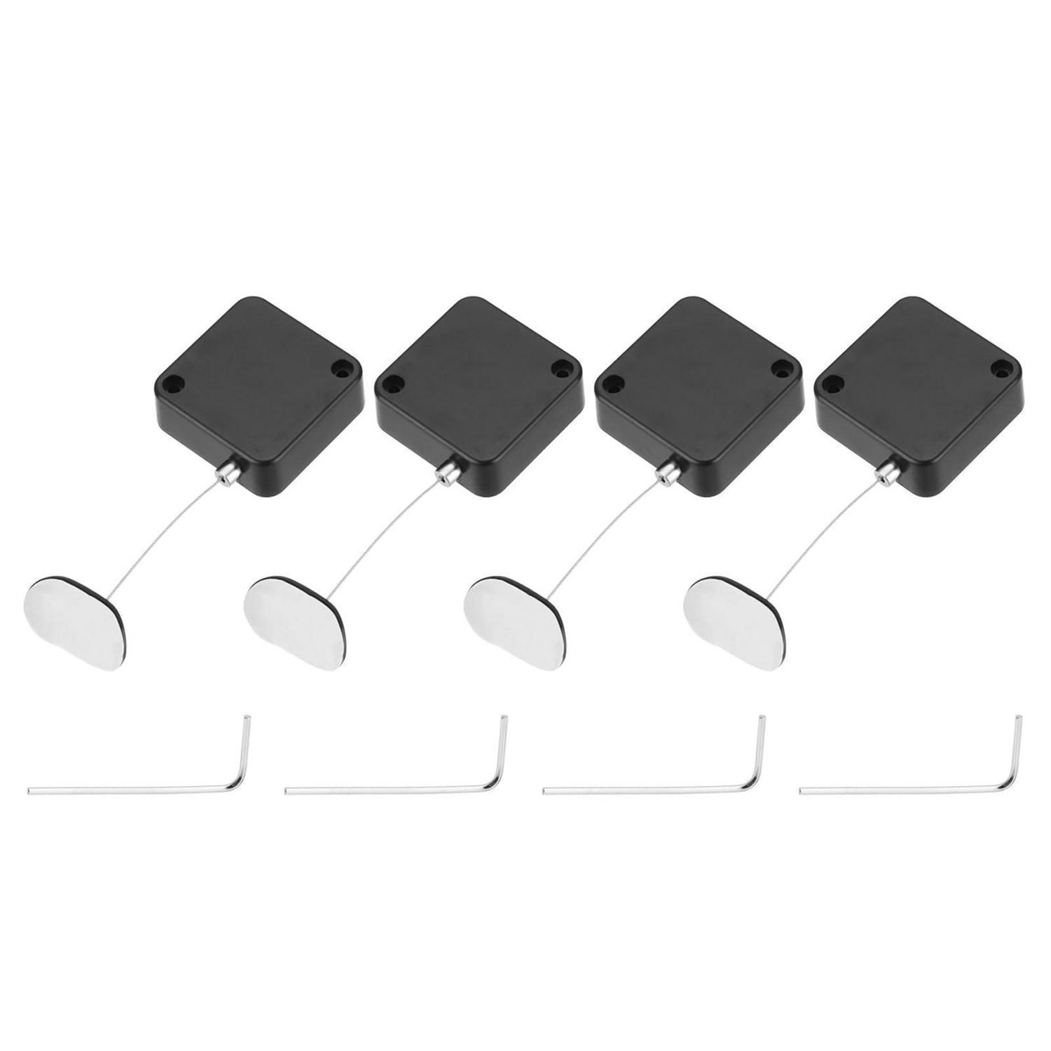 4er Pack Kabelschloss Mit Einziehbarem Stahlseil Und Klebepatch, 150cm, Schwarz