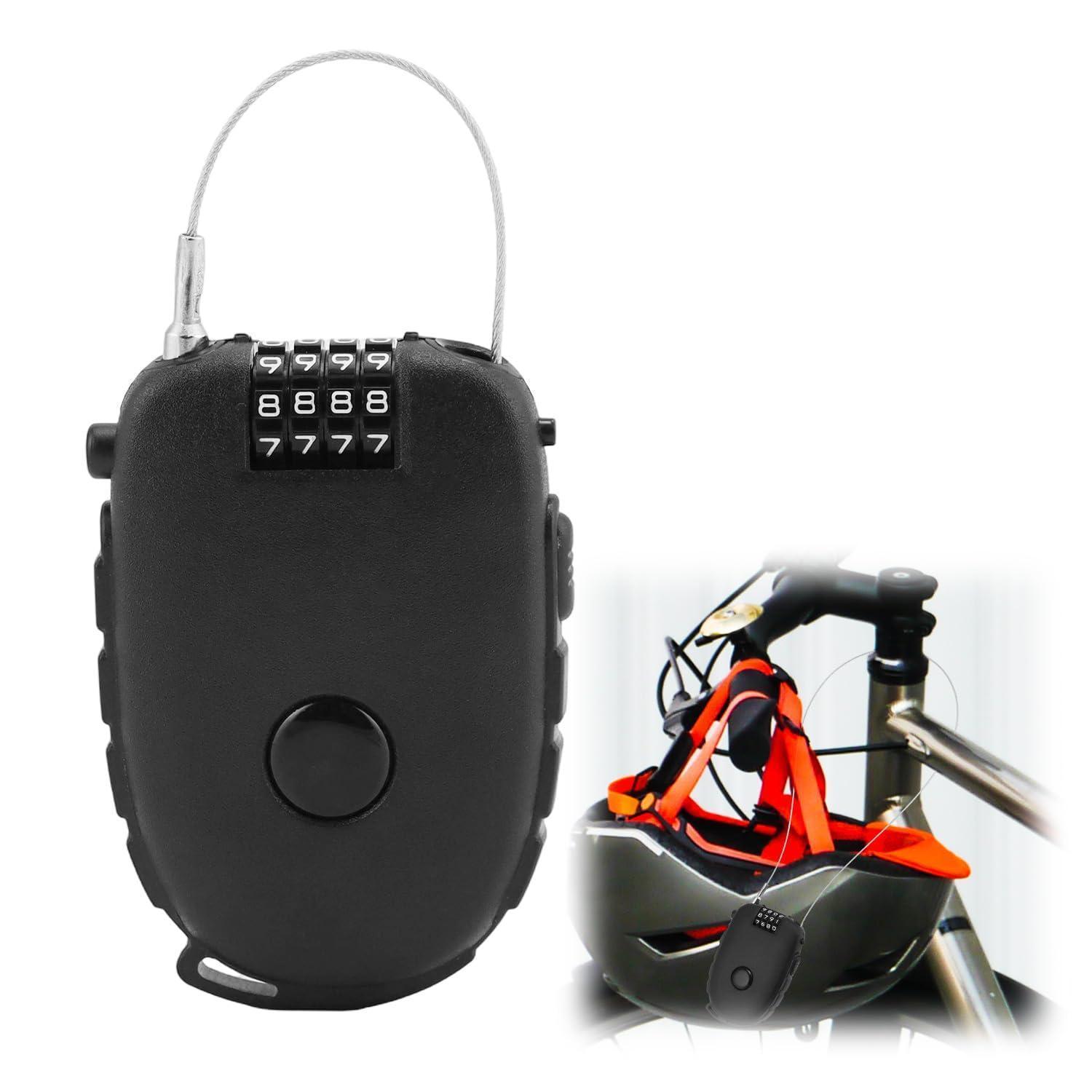 4-stelliges Zahlenschloss Mit Einziehbarem 130cm Kabel Für Rucksack, Helm, Fahrrad