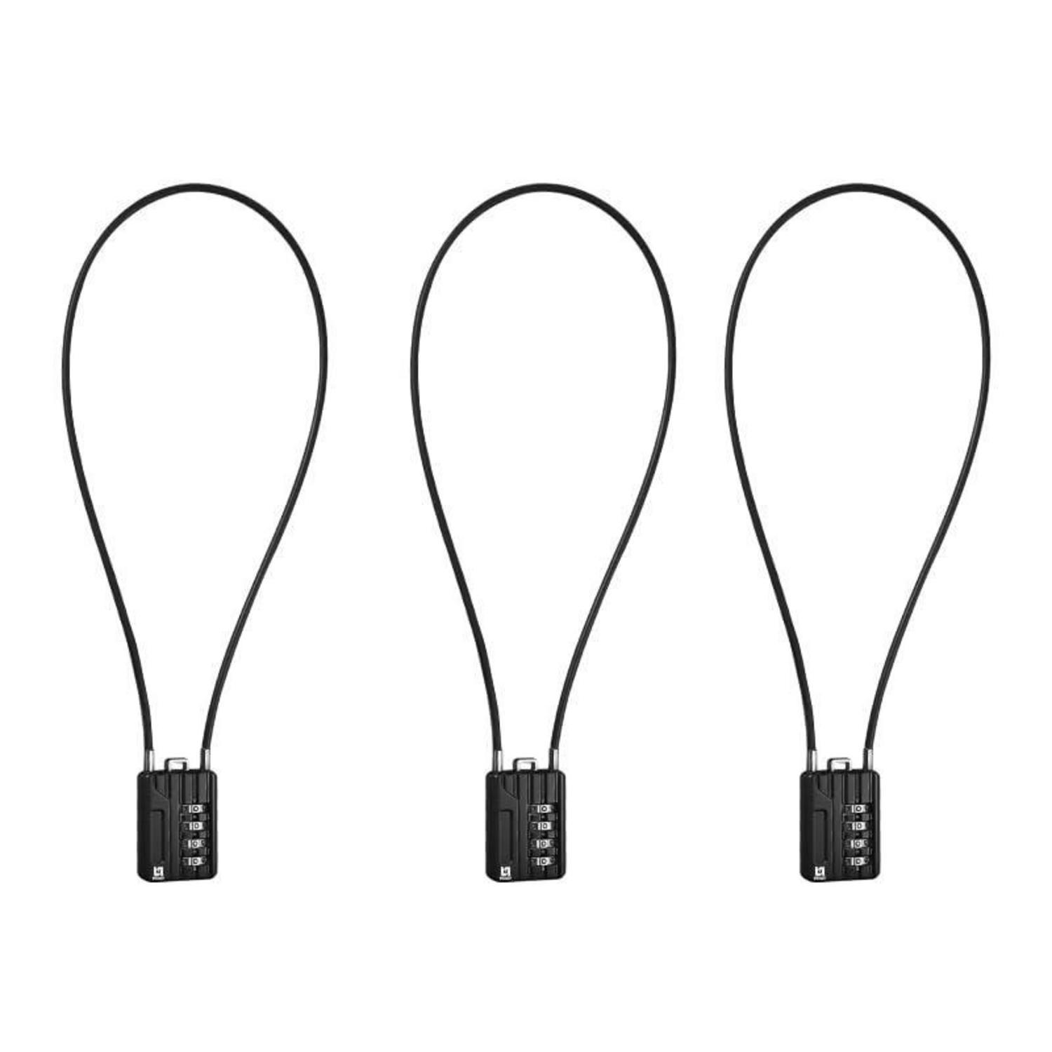 Zahlenschloss 3er-set, 50cm Kabellänge, 4-stellig, Flexibel