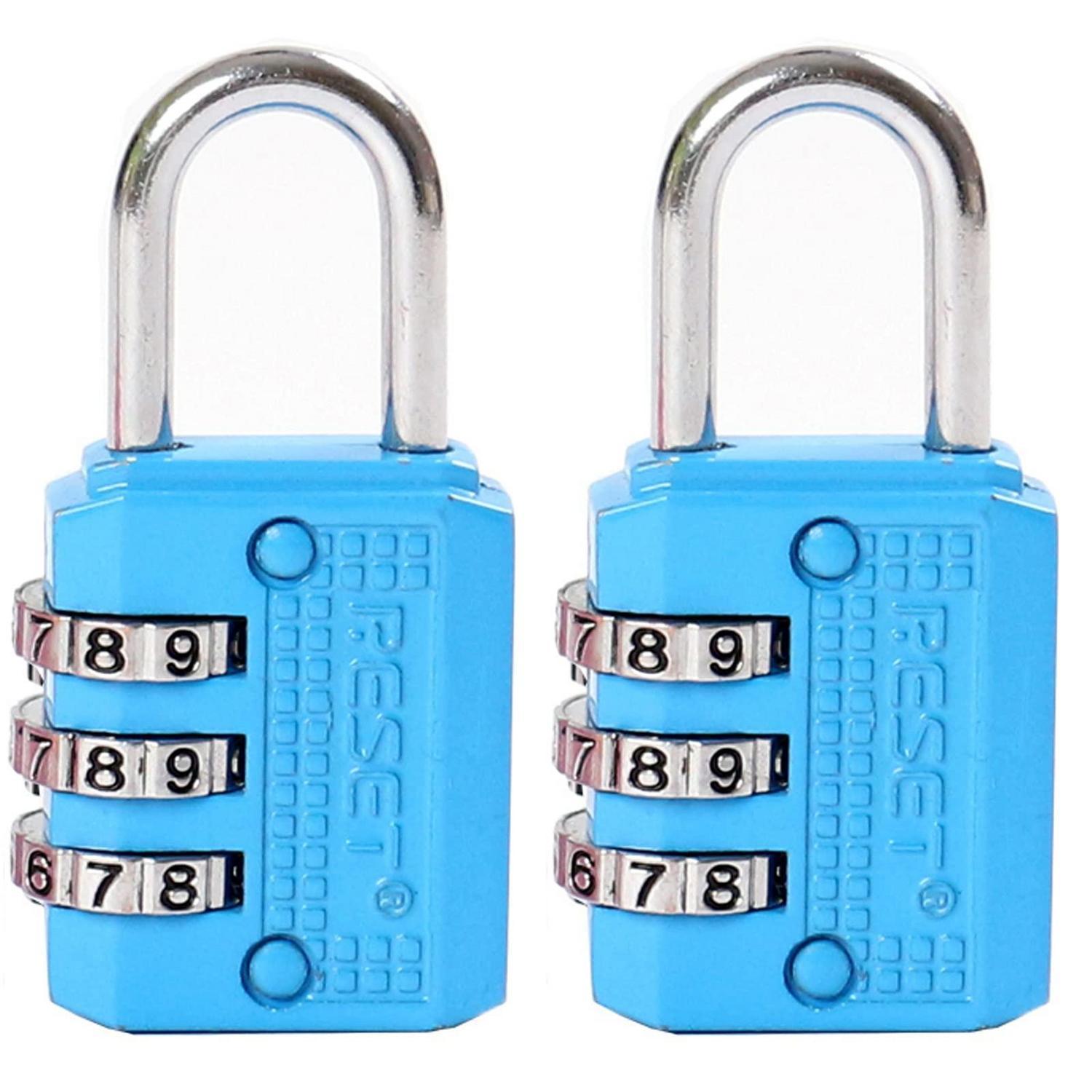 3-stelliges Zahlenschloss, Neu Codierbar, Blau, 2 Stück