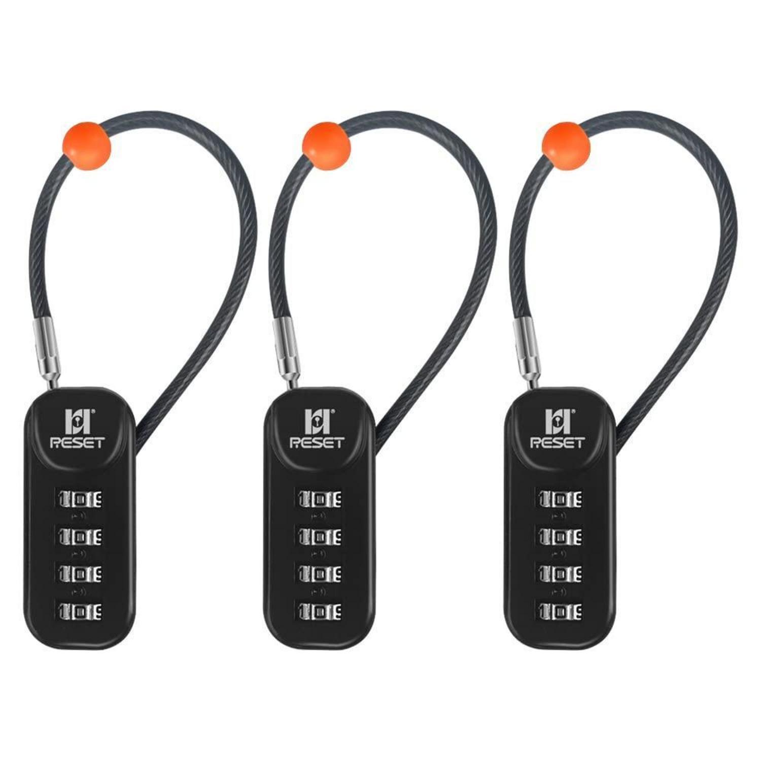 4-stelliges Zahlenschloss Mit 10cm Kabel, 3er-pack, Schwarz