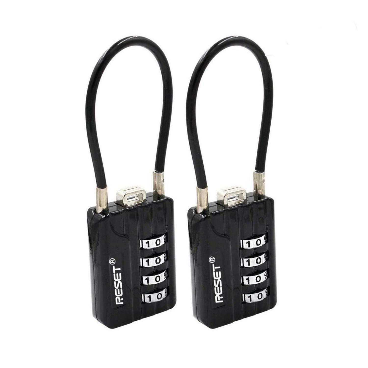 Zahlenschloss 4-stellig Mit 12cm Kabel, 3mm Stahlseil, 2 Stück