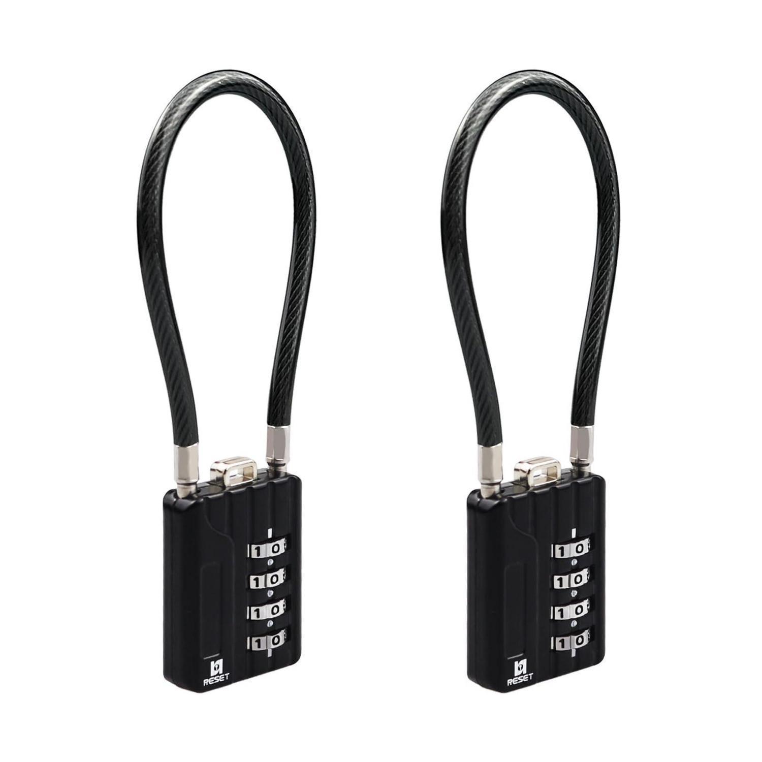 Zahlenschloss Mit Kabel 2 Stück 4-stellig 18cm Schwarz Für Gepäck & Schränke