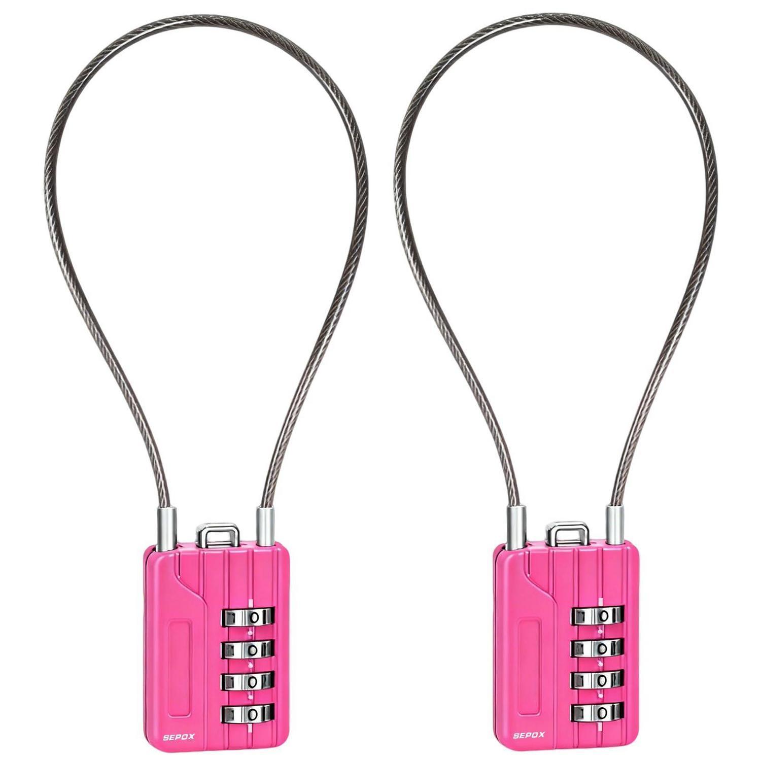 Zahlenschloss 4-stellig Mit 32cm Stahlkabel, Wiederverriegelbar, Rosa