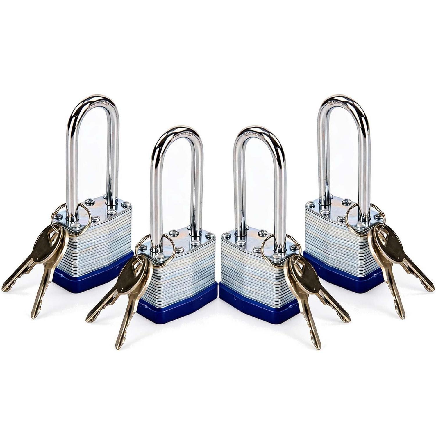 Vorhängeschloss Mit Langem Bügel, 40mm, Laminiertem Stahl, Doppelpack Mit 8 Schlüsseln