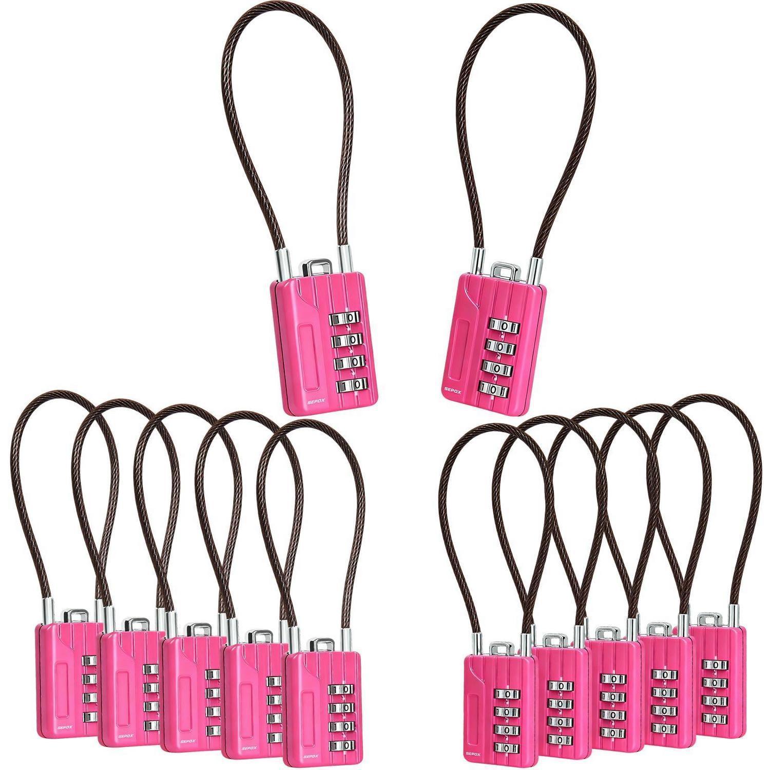 4-stelliges Zahlenschloss 18cm Stahlkabel Pink 12er Pack Für Spind & Koffer