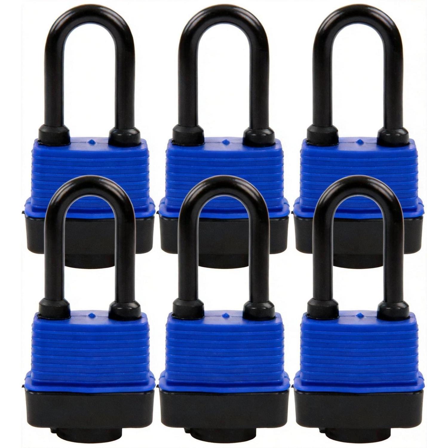 6er-pack Vorhängeschloss 44mm, Gleichschließend, Wetterfest, Gehärteter Stahlbügel, Blau