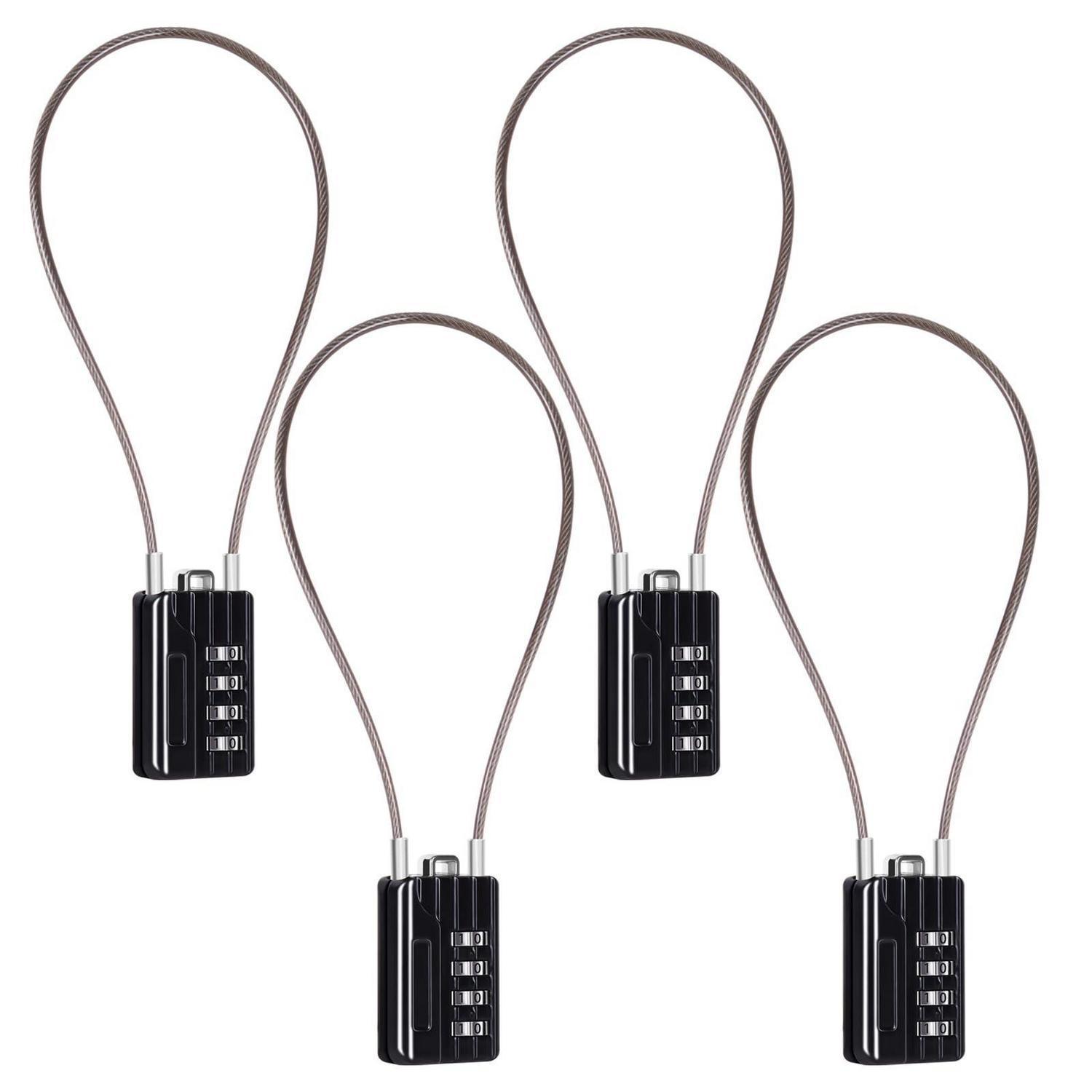 4er Set Zahlenschloss Mit 30cm Langem Kabel, 4-stellig, Schwarz