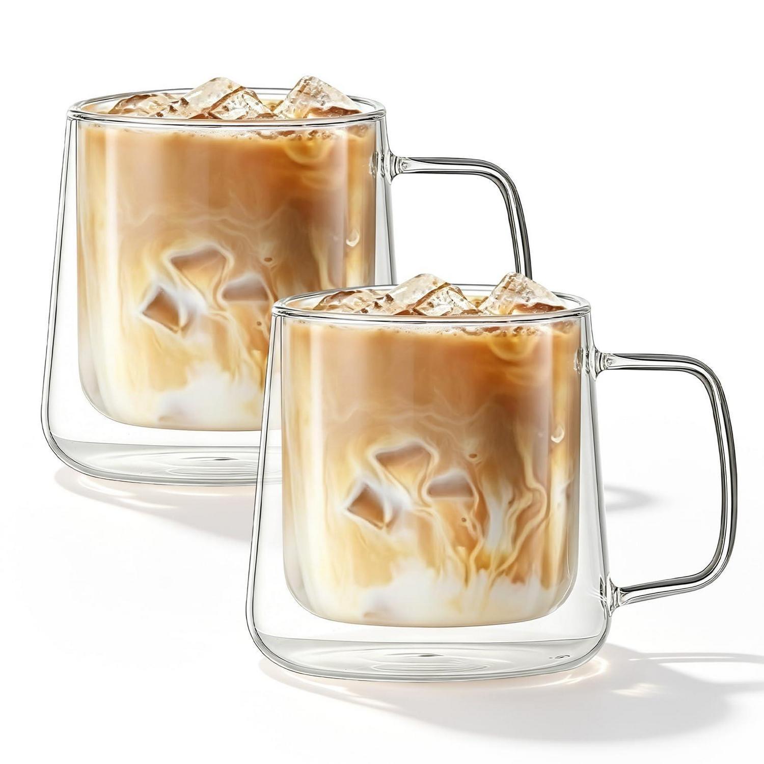 Doppelwandige Latte Macchiato Gläser 2er Set, 400ml Mit Griff, Isolierend