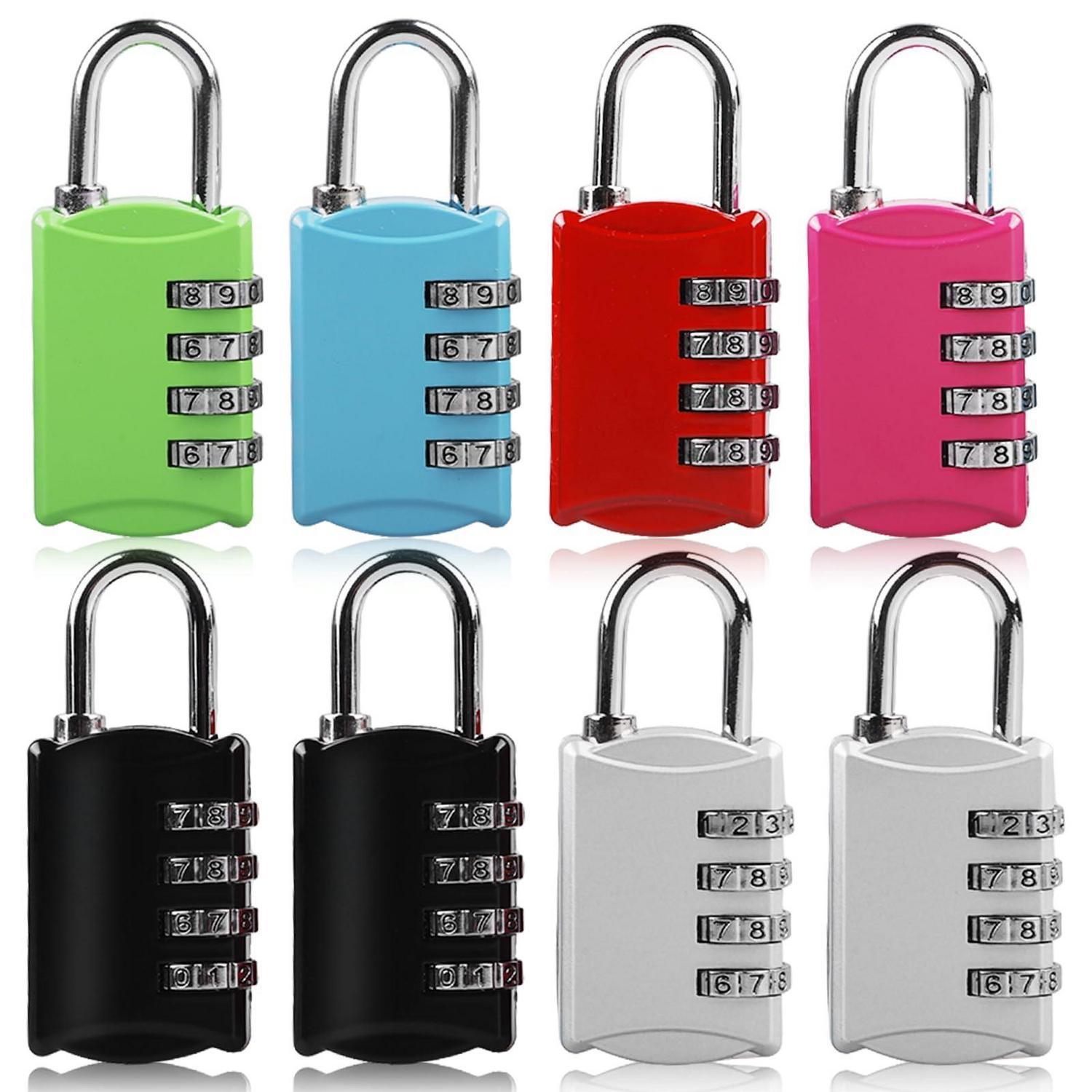 8er Set Zahlenschloss Vorhängeschloss 4-stellig Rostfrei Metall Für Schließfächer & Mehr, 6 Farben
