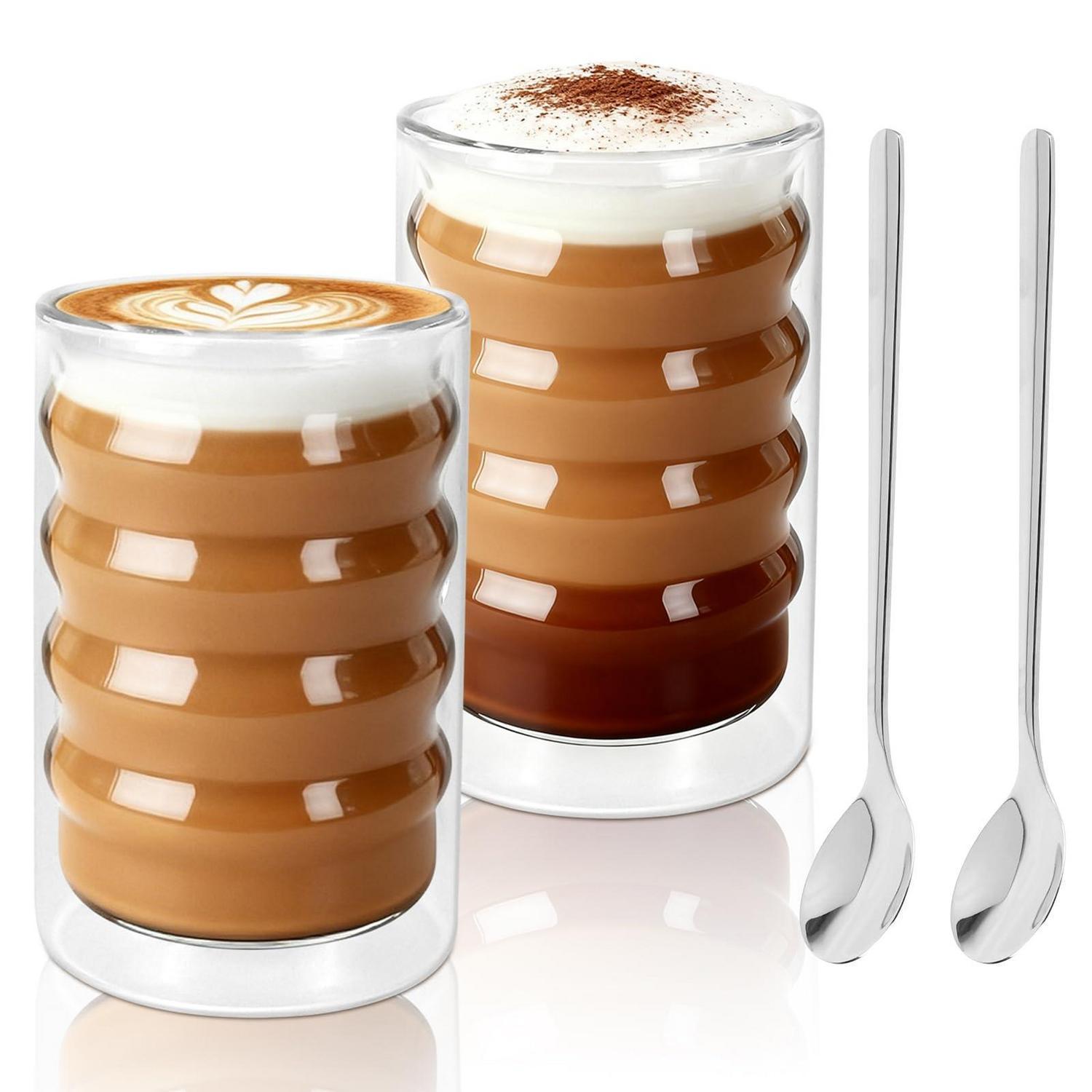 Doppelwandige Latte Macchiato Gläser 4er Set 400ml Mit Edelstahllöffeln