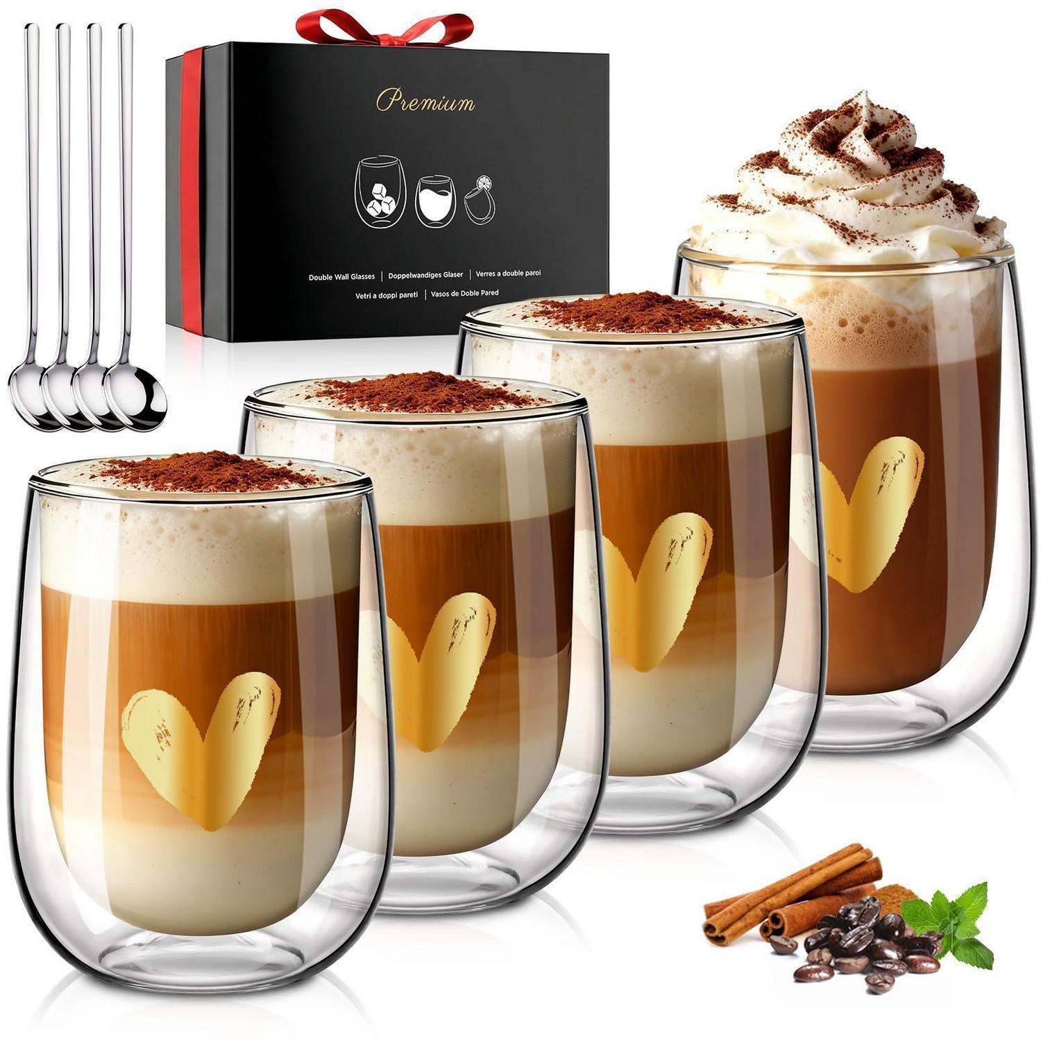 Doppelwandige Latte Macchiato Gläser 4er Set 350ml Mit Herz-motiv