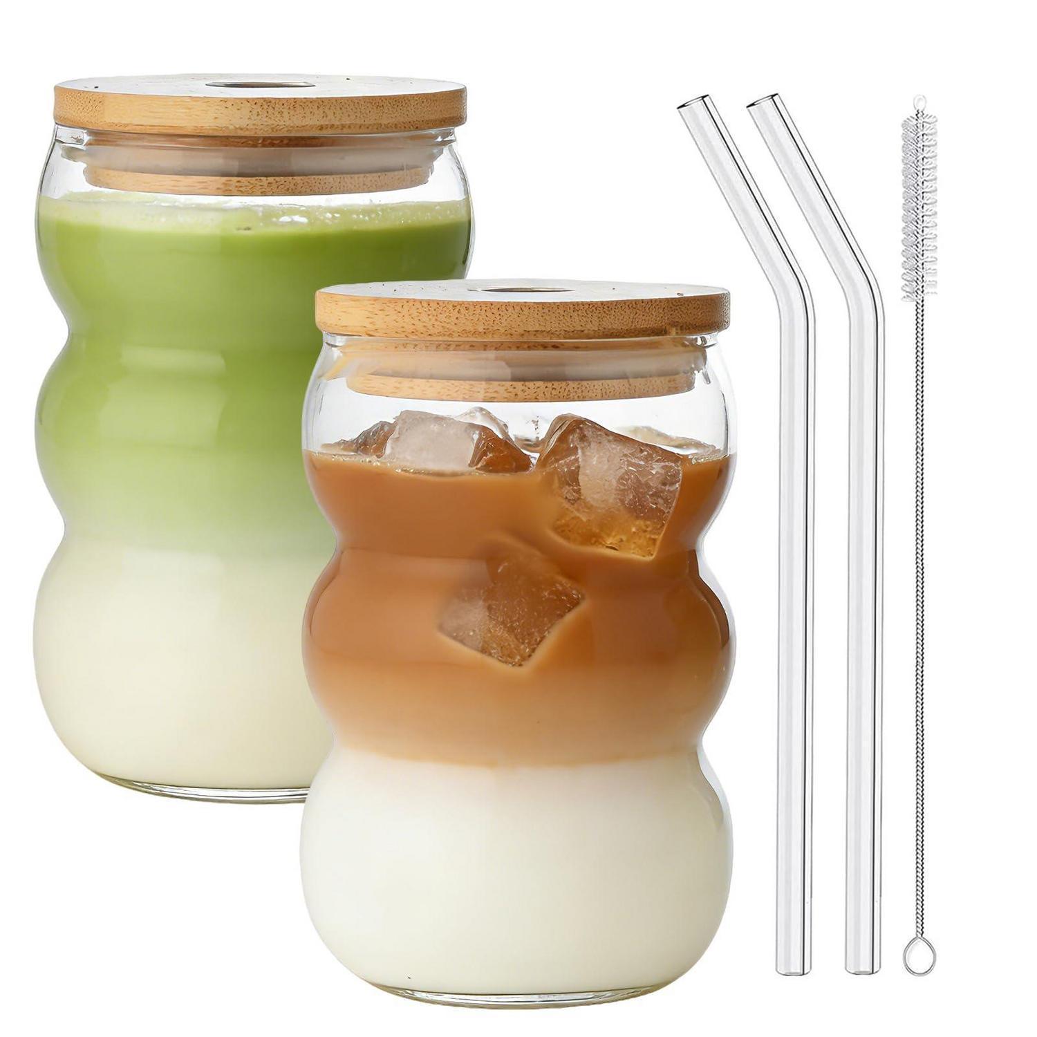 2er Set Glasbecher 550ml Mit Deckel & Strohhalm Für Latte Macchiato, Bubble Tea & Cocktails