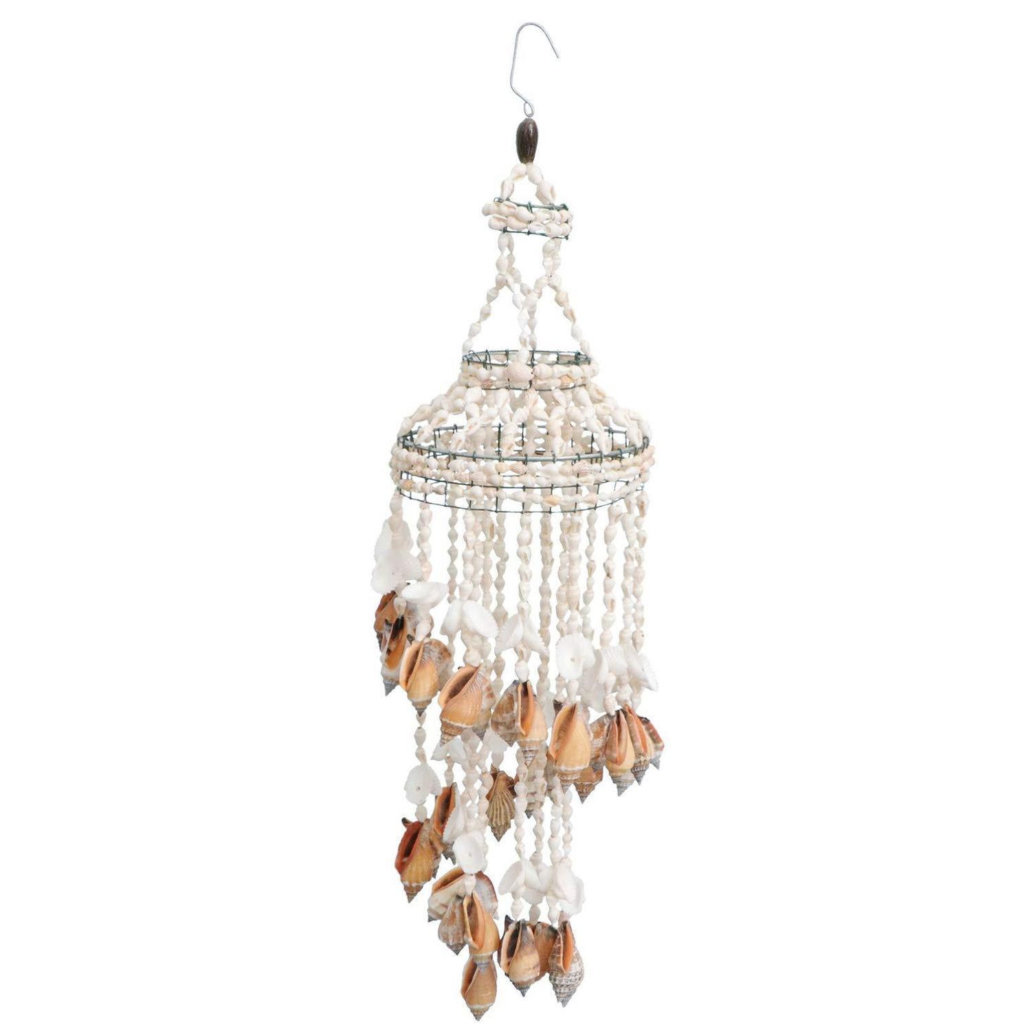 Windspiel Mit Muscheln Und Kokosnussschale, Maritim, Rustikal, Weiß