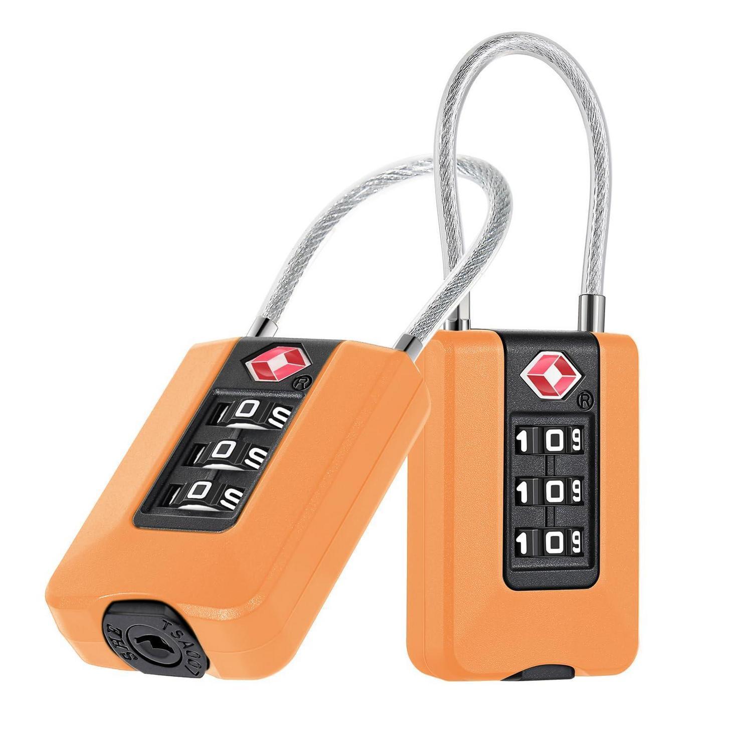 Zahlenschloss 3-stellig Tsa-zugelassen Mit Flexiblem Kabel, 2 Stück, Orange