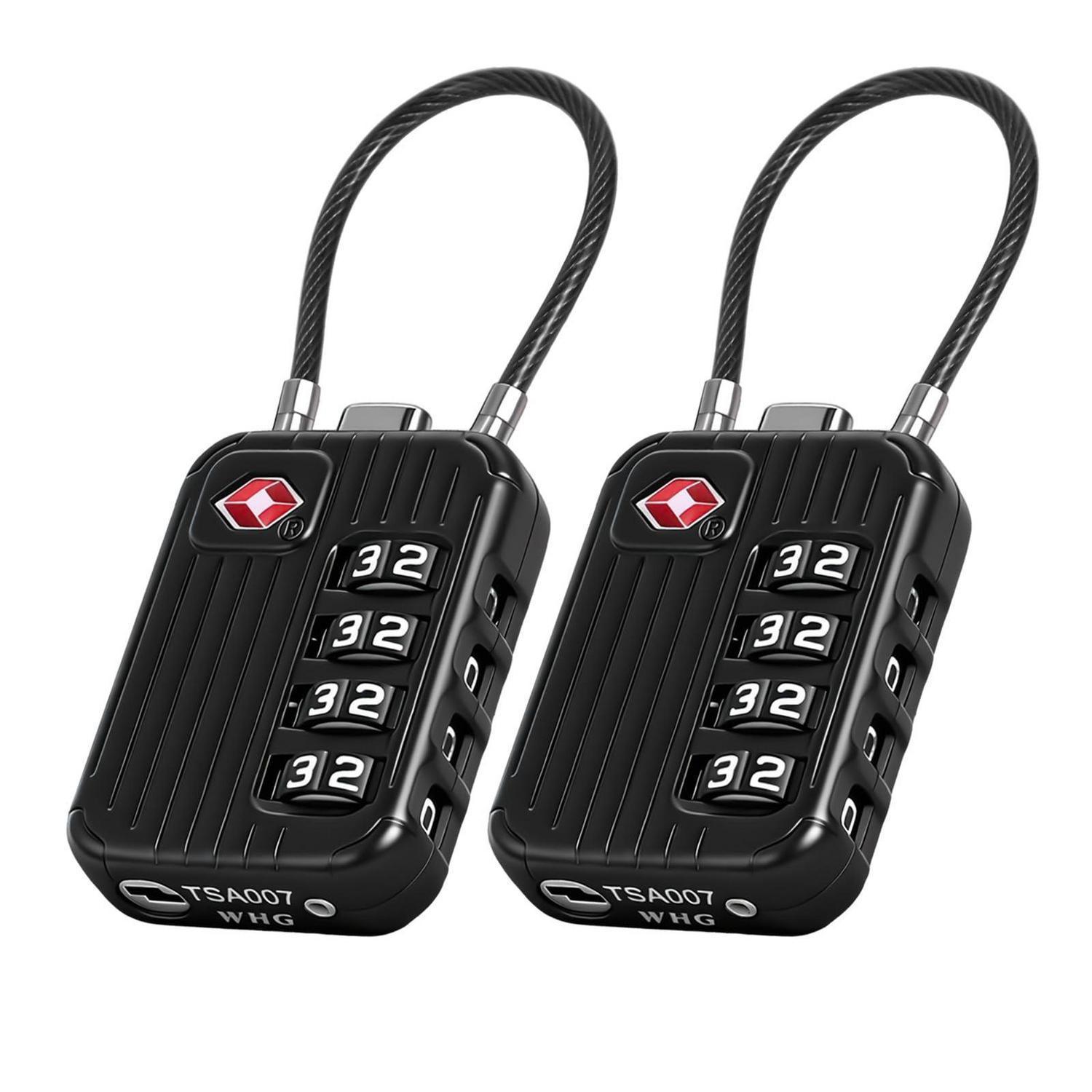 Tsa Zahlenschloss 4-stellig, 2er-pack, Schwarz, Mit Flexiblem Kabel