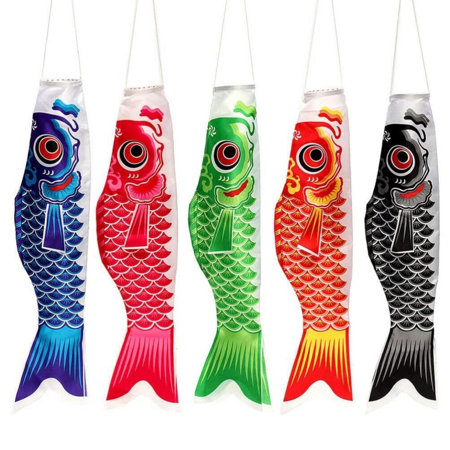 5er Set Koi Karpfen Windsäcke Traditionell Japanisch 70cm Satin Wetterfest