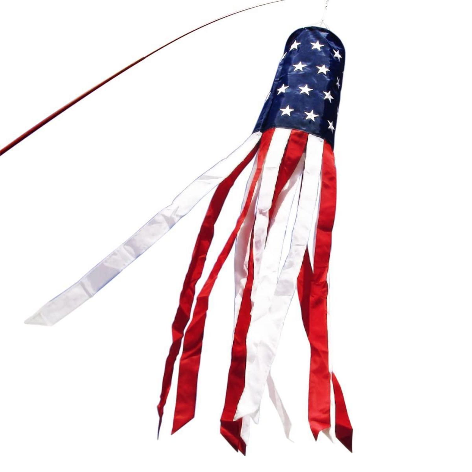 Us-flagge Windsack 102cm Mit Gestickten Sternen Und 10 Streamern