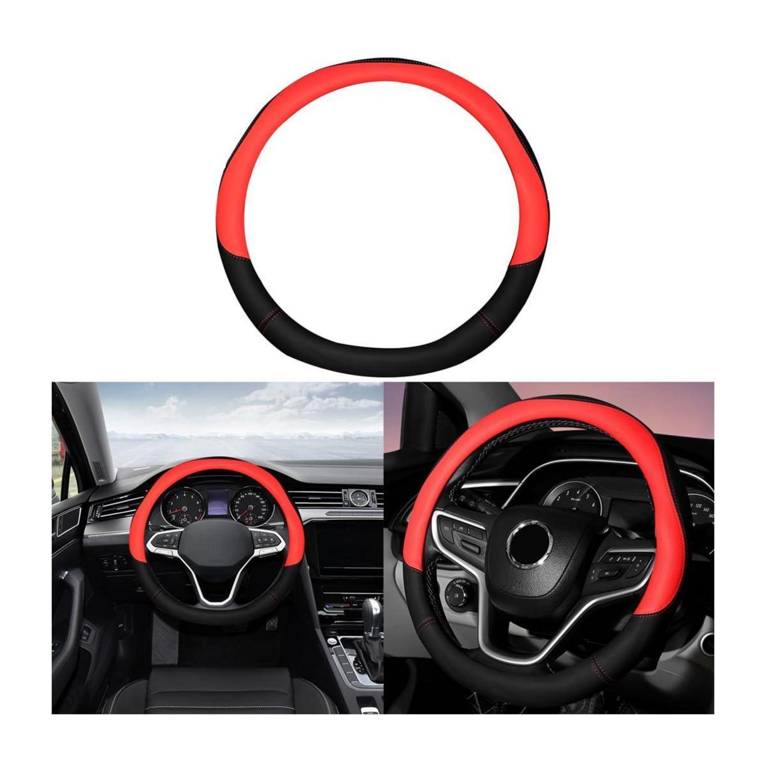 Lenkradbezug Auto 38cm Mikrofaser Leder Sport Anti Rutsch Schwarz Rot