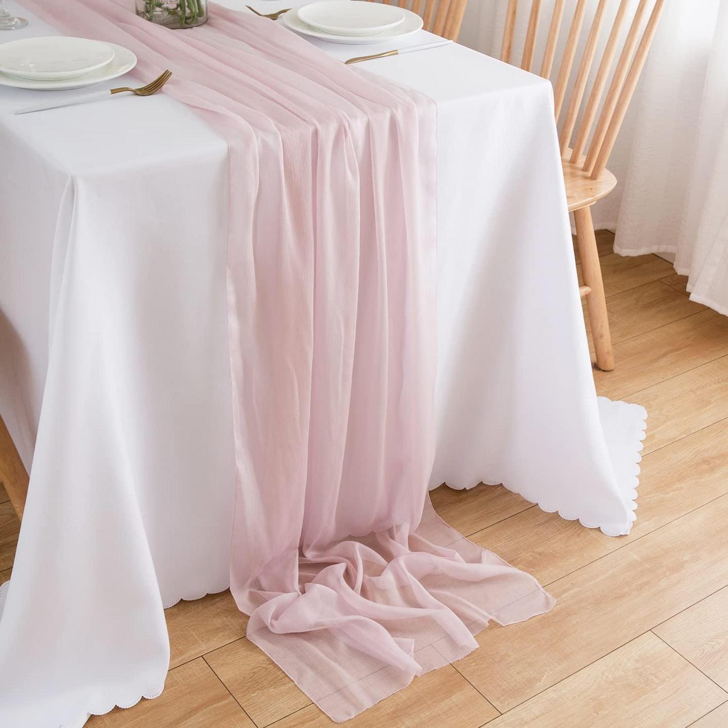 Chiffon Tischläufer Hellrosa 70x300 Cm Für Hochzeit & Deko