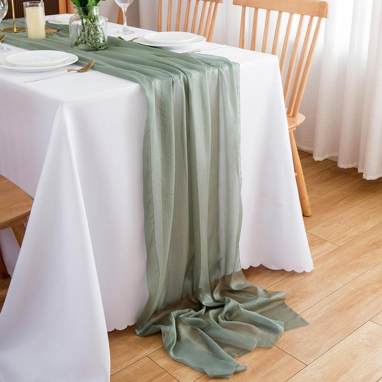 Chiffon Tischläufer Eukalyptusgrün 70x400 Cm Für Hochzeiten & Deko