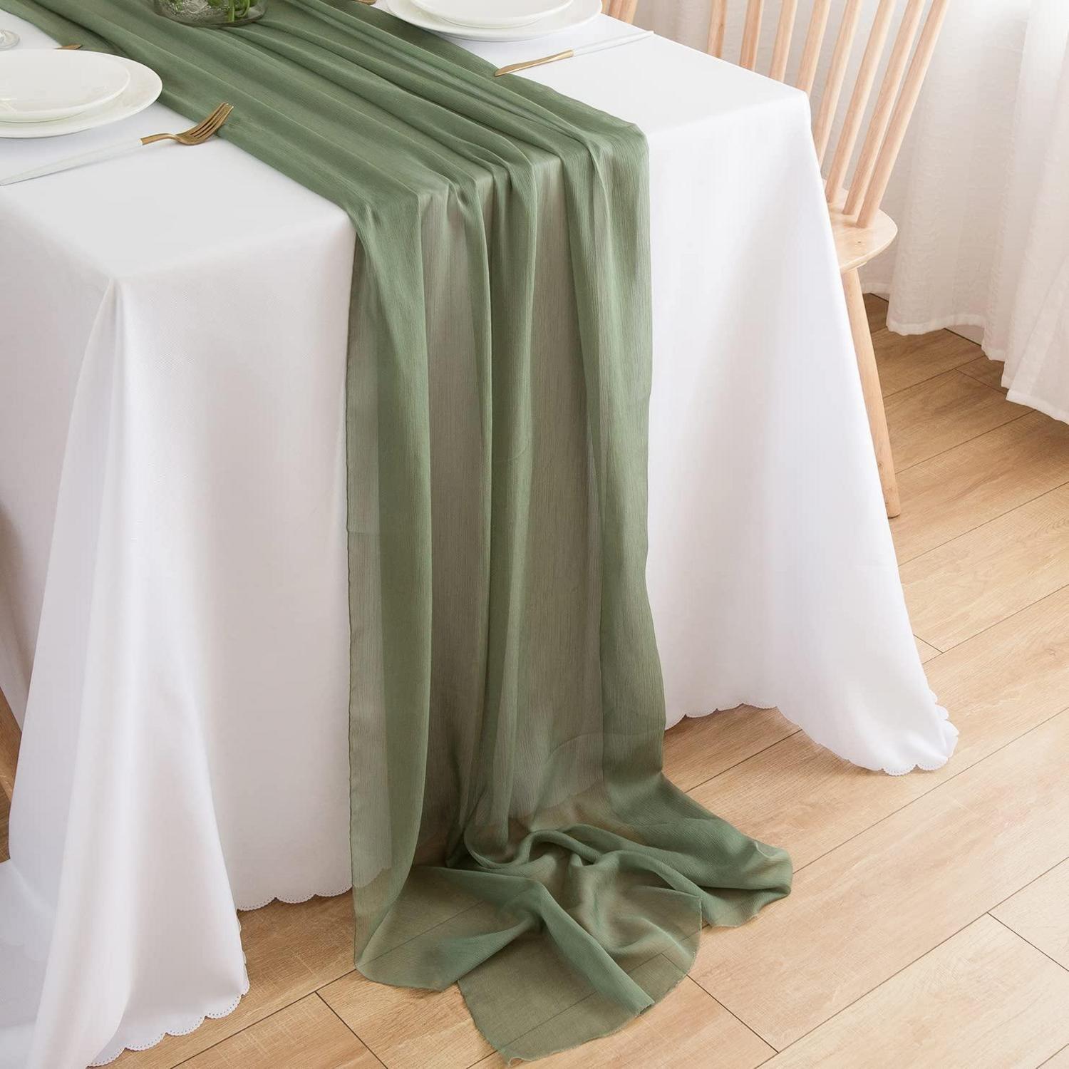 Chiffon Tischläufer Salbeigrün 70x300 Cm Für Hochzeit & Deko