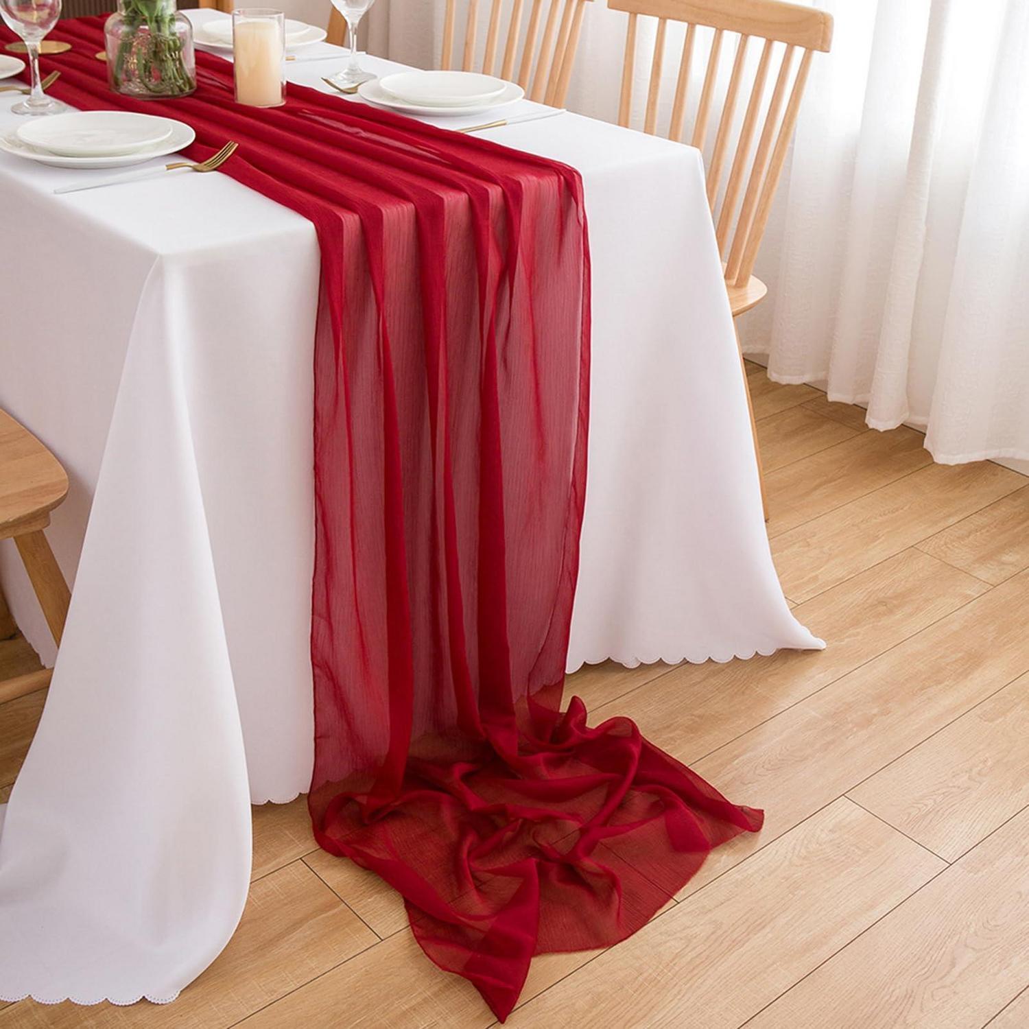 Chiffon Tischläufer Rot 70x400 Cm Für Hochzeiten & Feiern