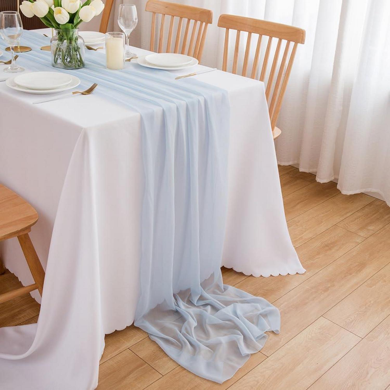 Chiffon Tischläufer Hellblau 70x300 Cm Für Hochzeiten & Deko