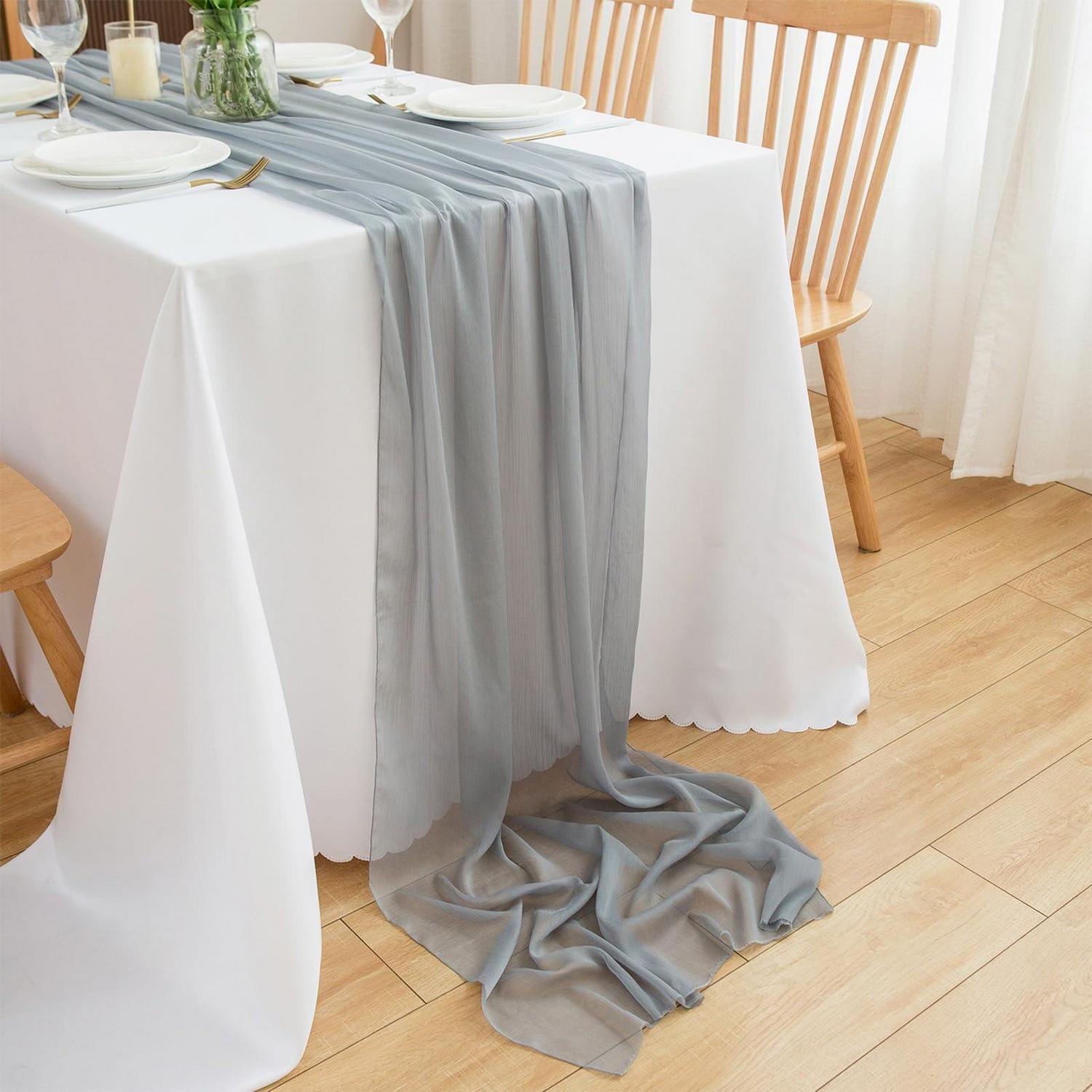Chiffon Tischläufer Grau 70x300 Cm Für Hochzeit & Deko