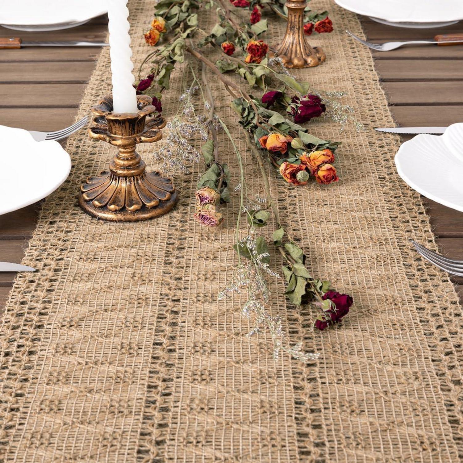 Tischläufer Jute 30x92cm Braun Landhausstil Boho Sommerdeko