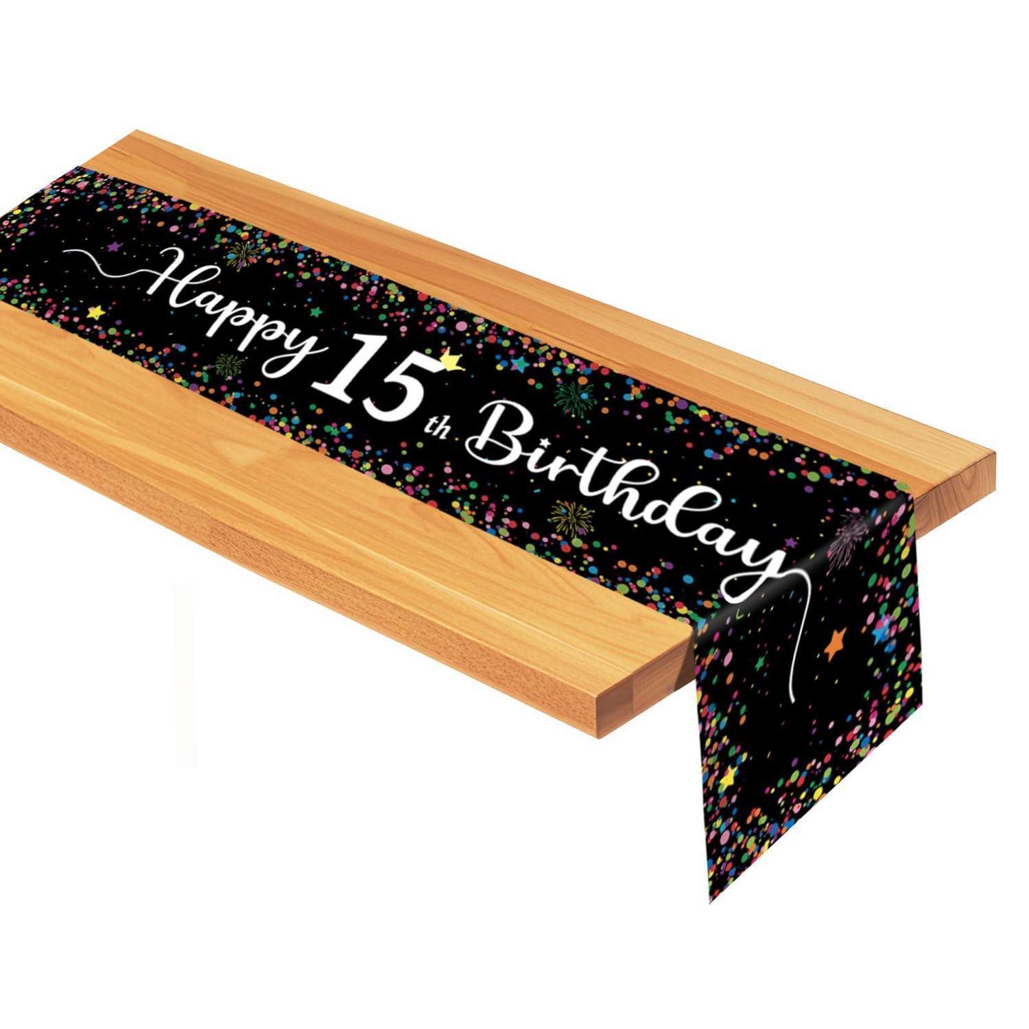 Tischläufer 15. Geburtstag Junge Mädchen, Schwarz Mit Punkten, 185x33cm, Wiederverwendbar
