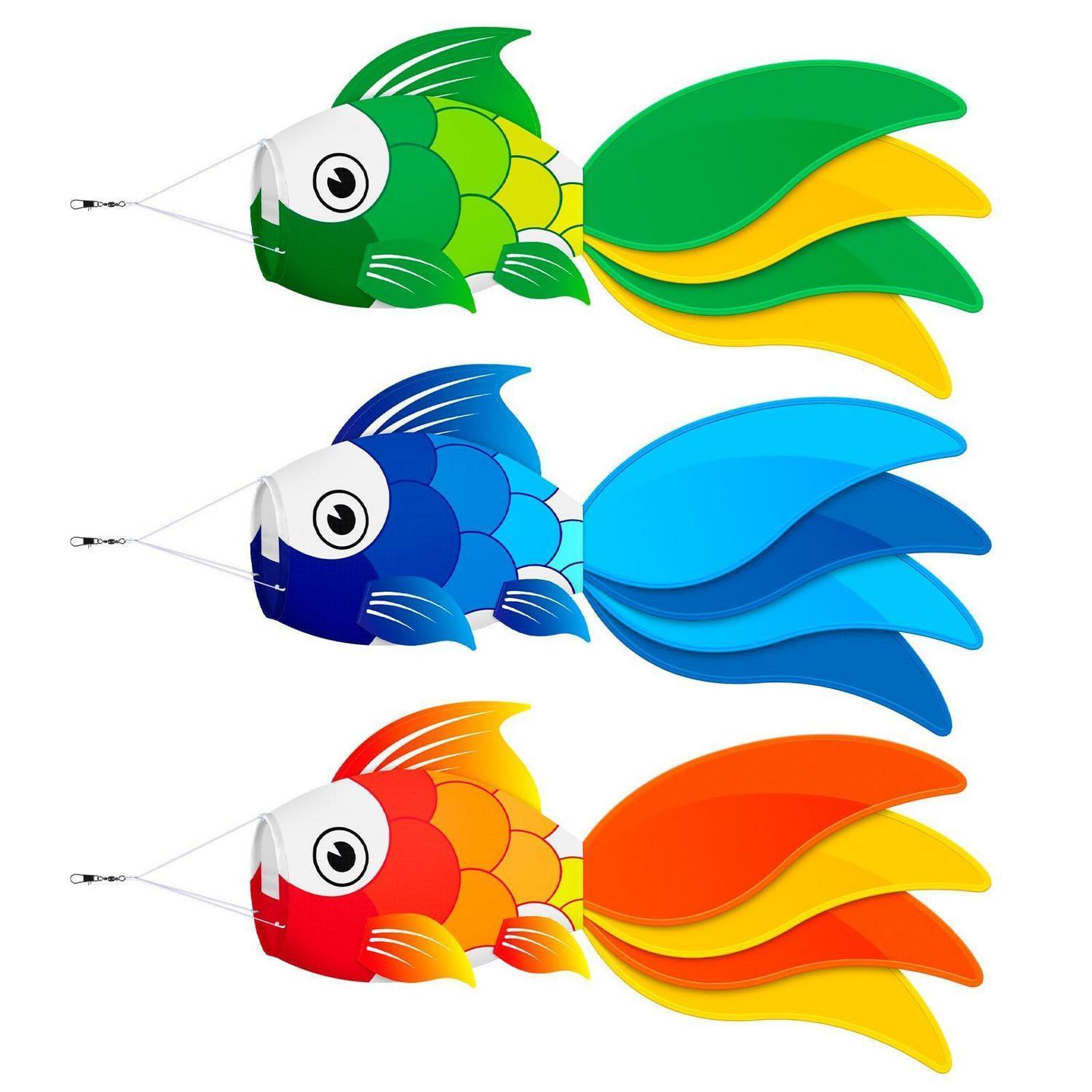 Fisch-windsack Bunt, Blau, Orange - Wasserfest, Leicht Zu Befestigen, Deko Garten, Balkon, Boot