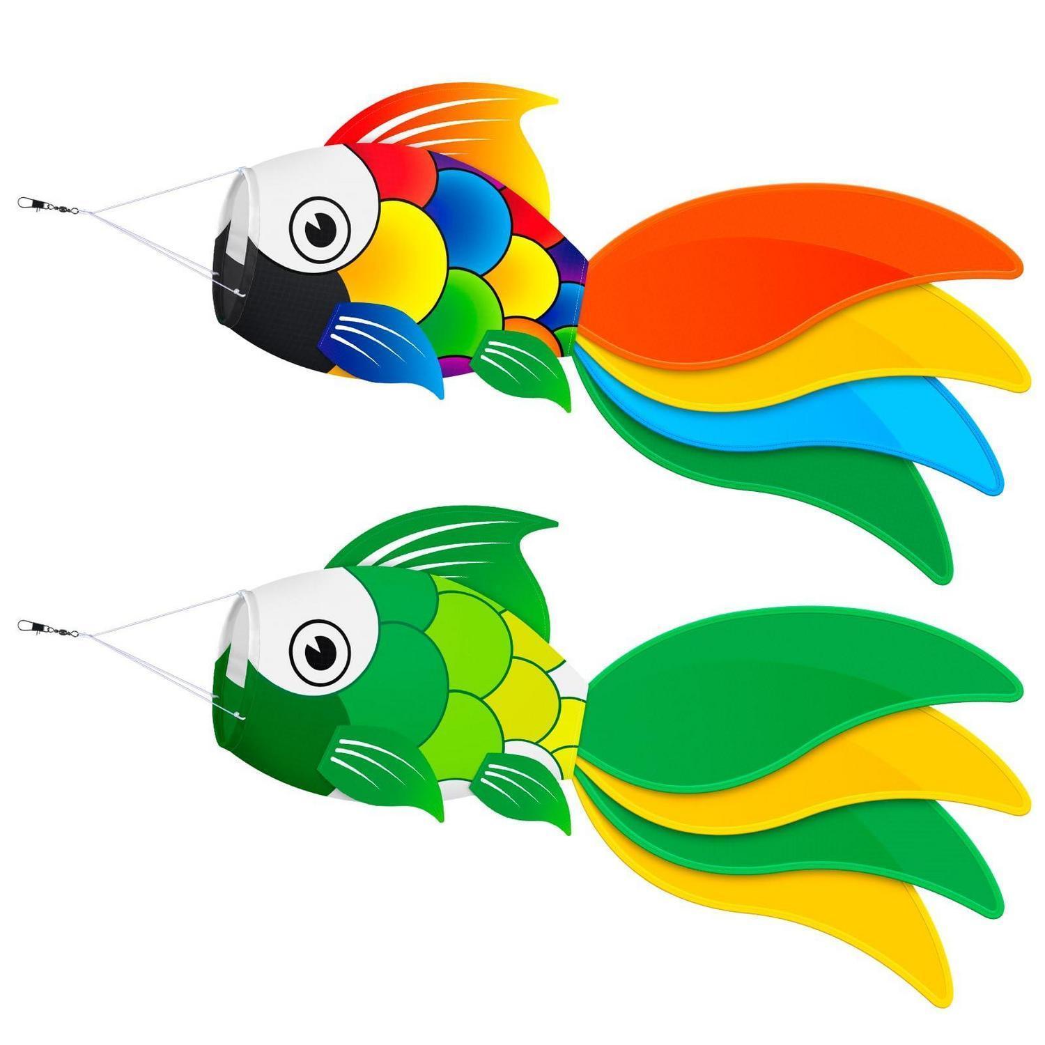 Fisch-windsack Bunt & Grün, Wasserfest, 101cm, Für Garten & Balkon