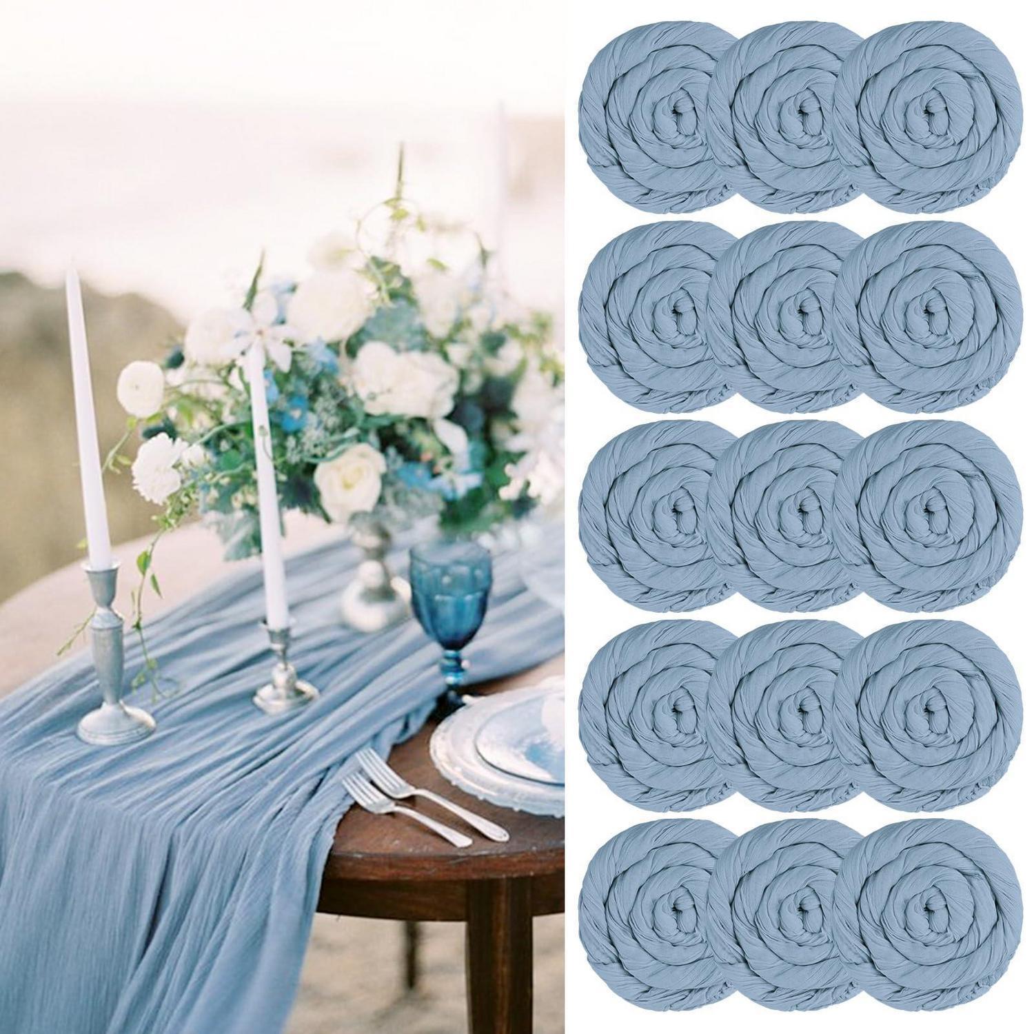 15x Käsetuch Tischläufer Staubiges Blau 55x300cm Gaze-stoff Boho Rustikal