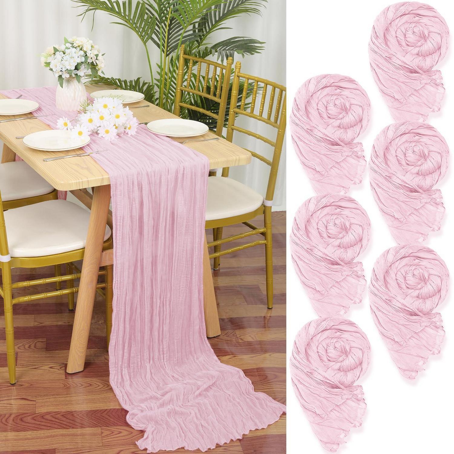 6er Set Tischläufer Aus Gaze, Rosa, 55x300 Cm, Für Hochzeiten & Partys