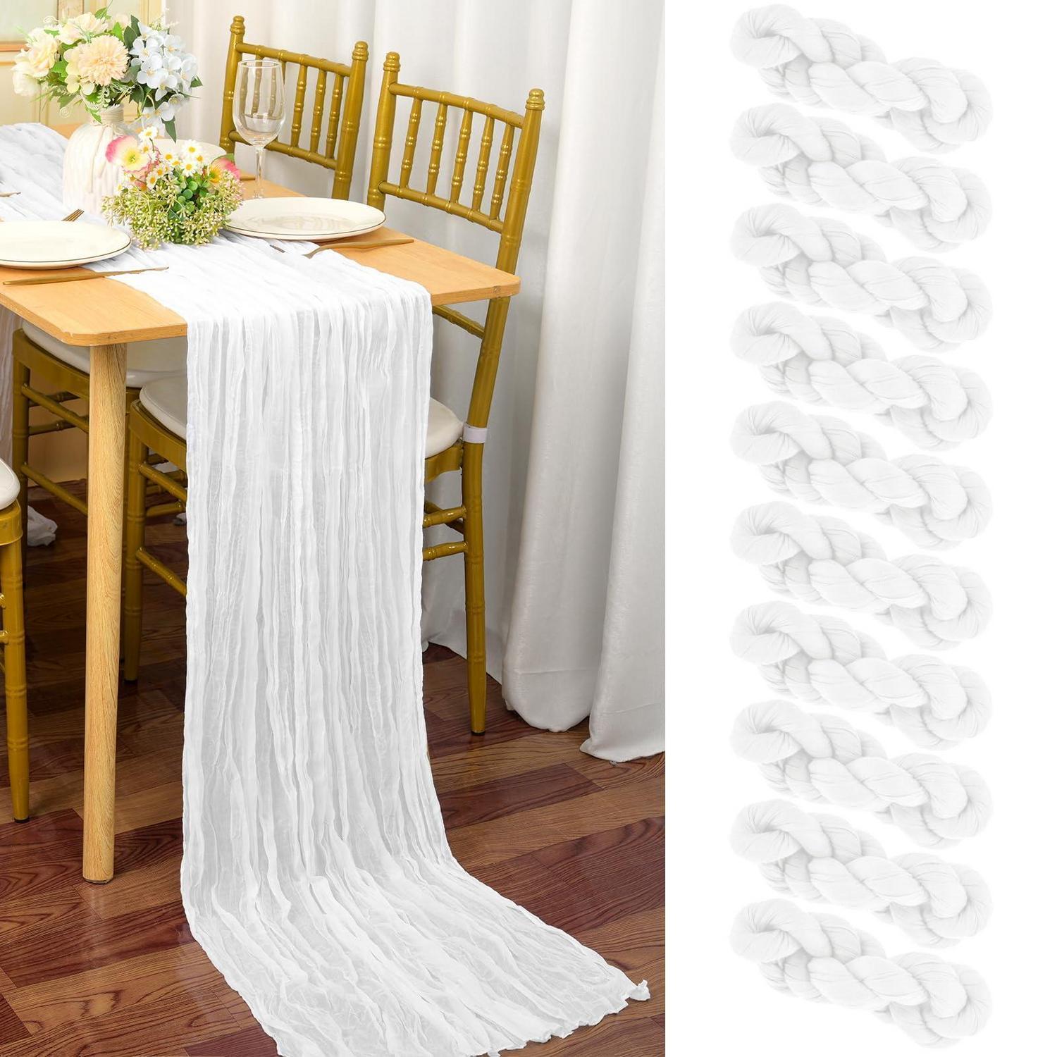 10er Pack Tischläufer Weiß 90x300cm Gaze Stoff Rustikal Boho Hochzeit Deko