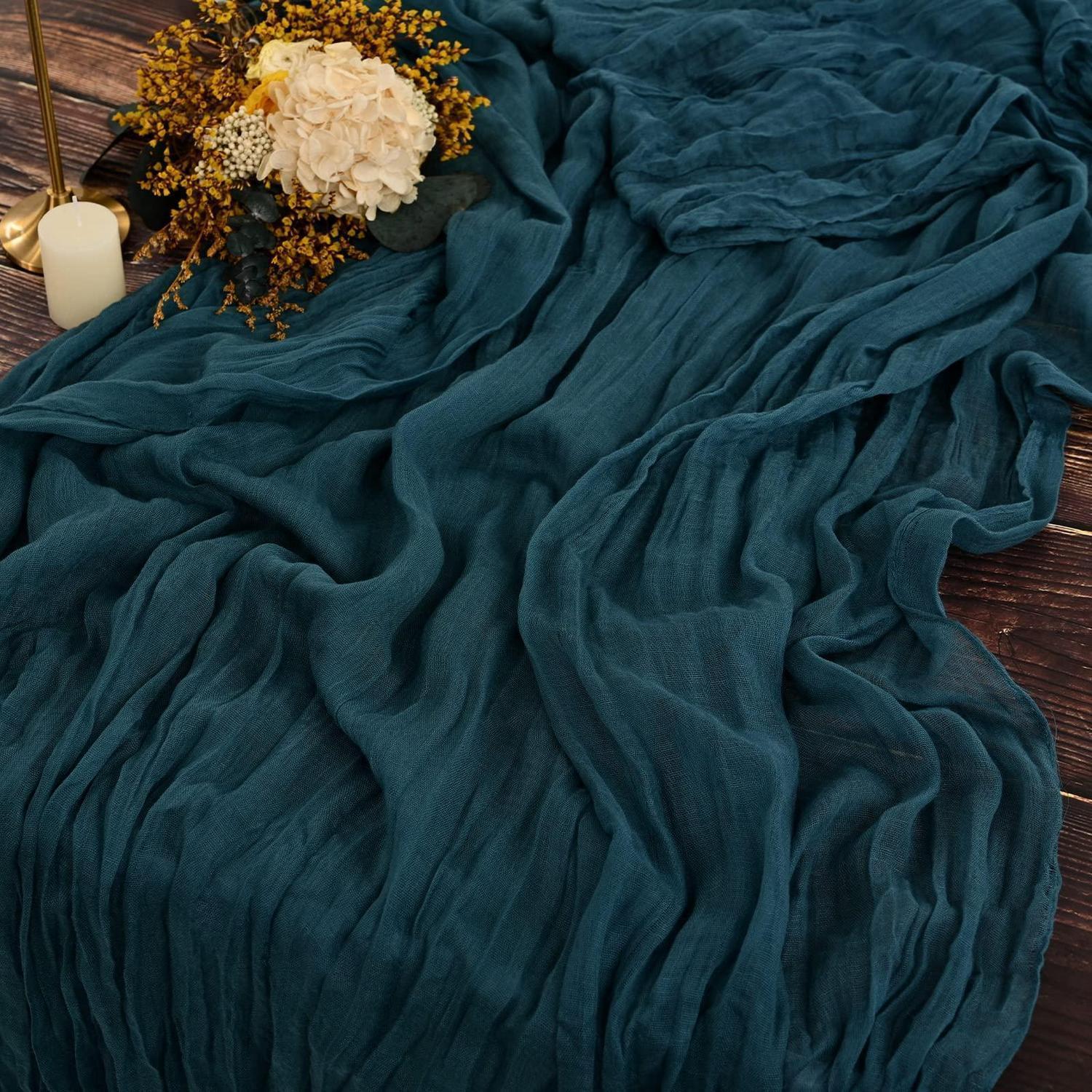 2er Set Tischläufer Gaze 90x300cm Petrol Boho Vintage Für Hochzeiten & Partys