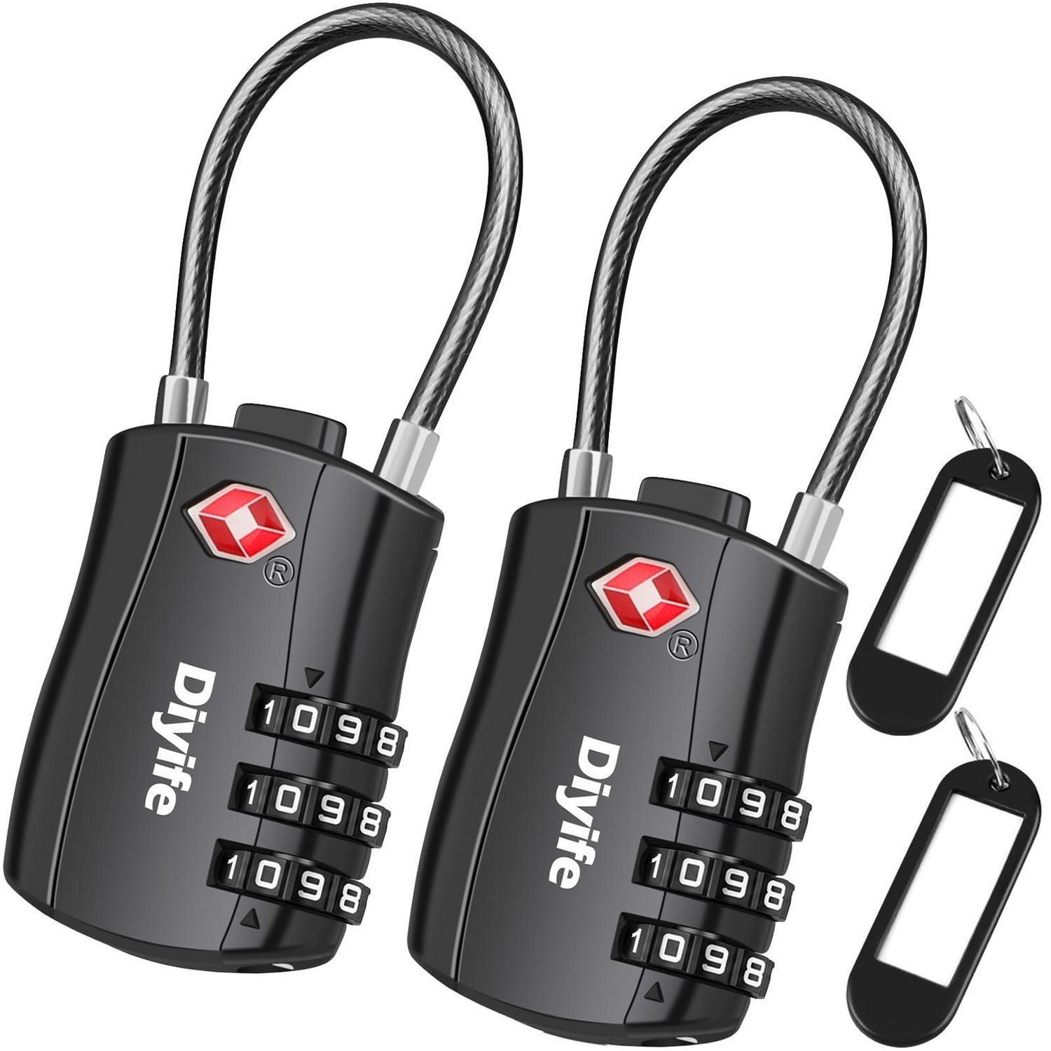 Tsa Gepäckschlösser 2 Stück, 3-stelliges Zahlenschloss, Robust, Schwarz