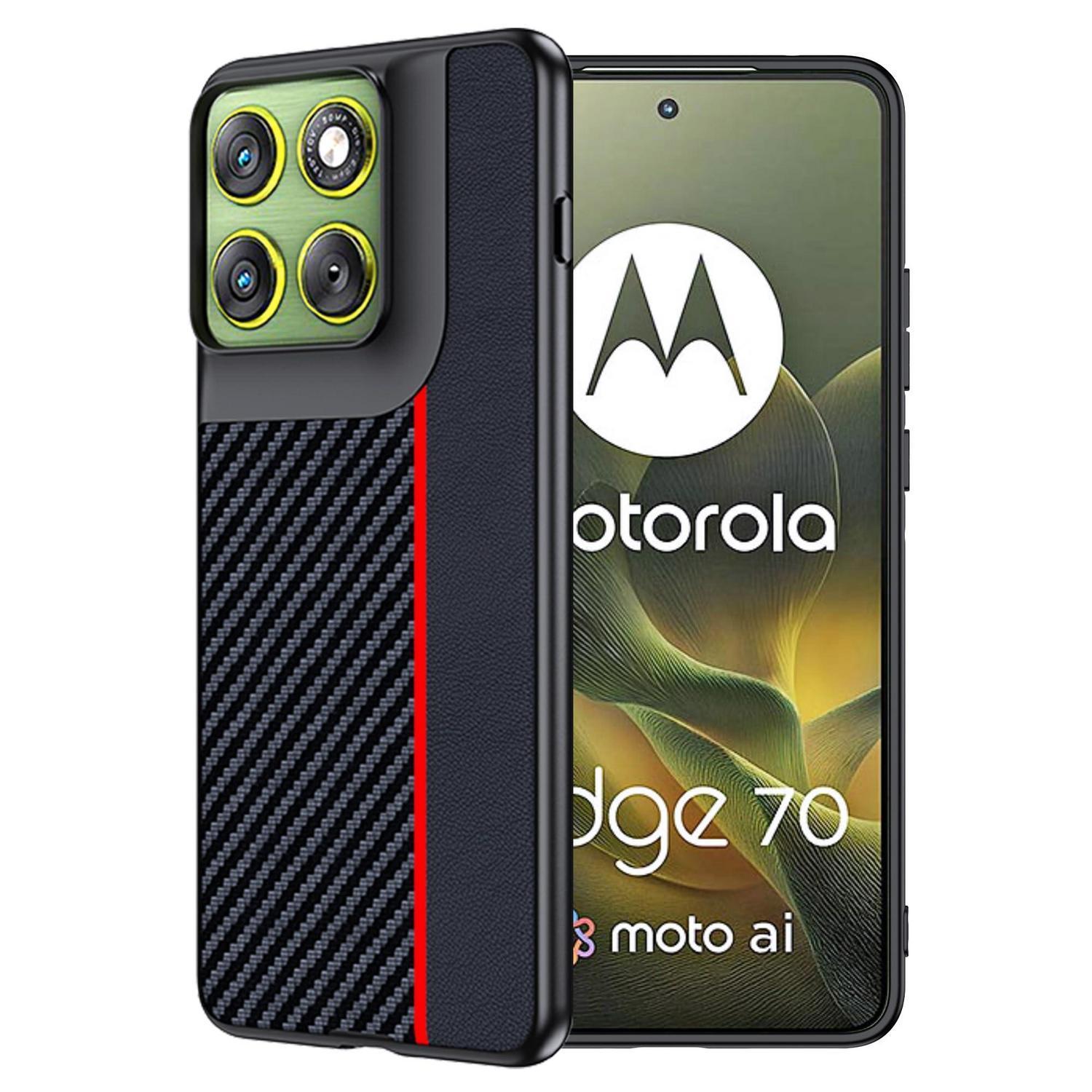 Motorola Edge 70 Hülle Kohlefaser, Wasserdicht & Stoßfest, Rot/schwarz