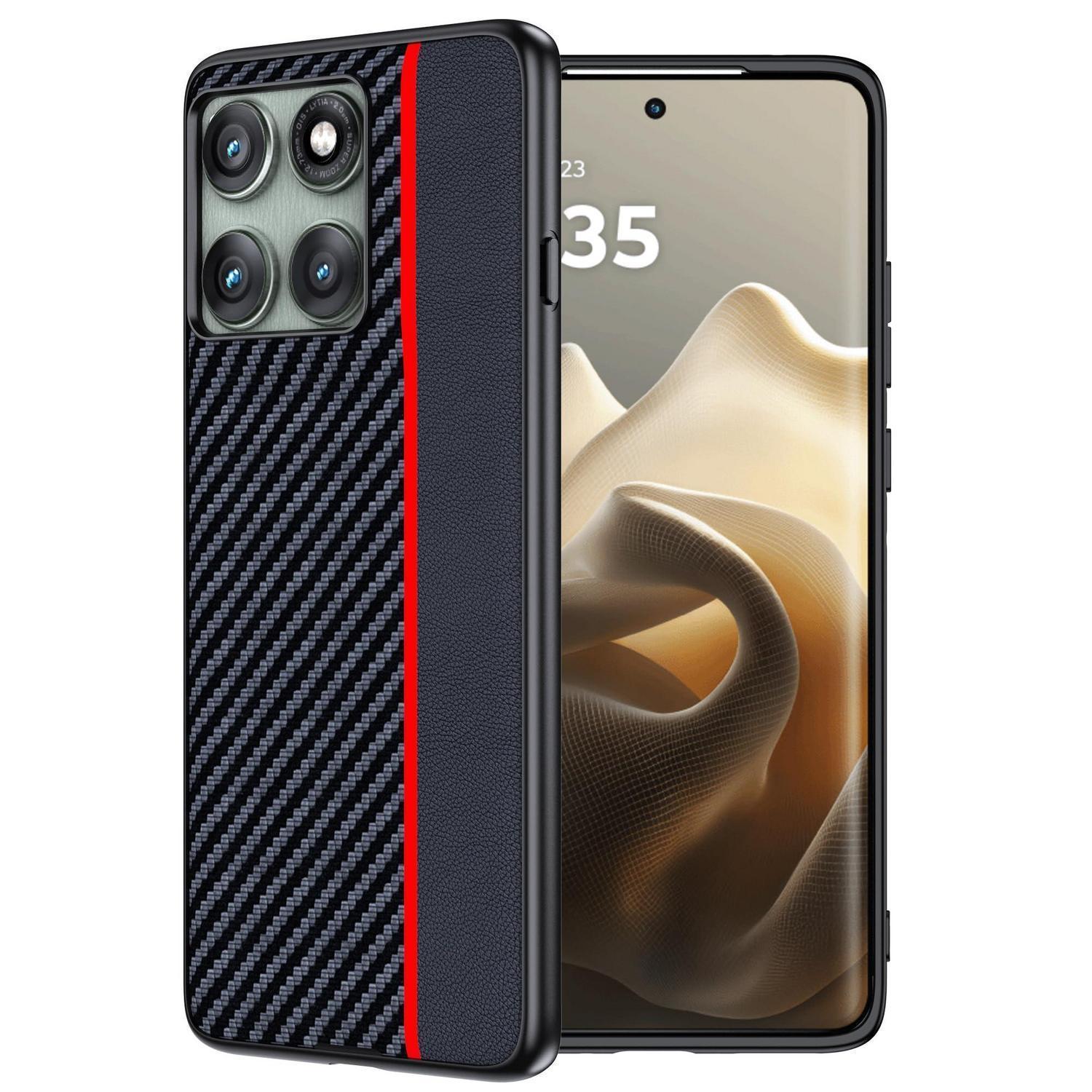 Wasserdichte Stoßfeste Hülle Für Motorola Edge 60 Pro – Carbonfaser, Rot/schwarz