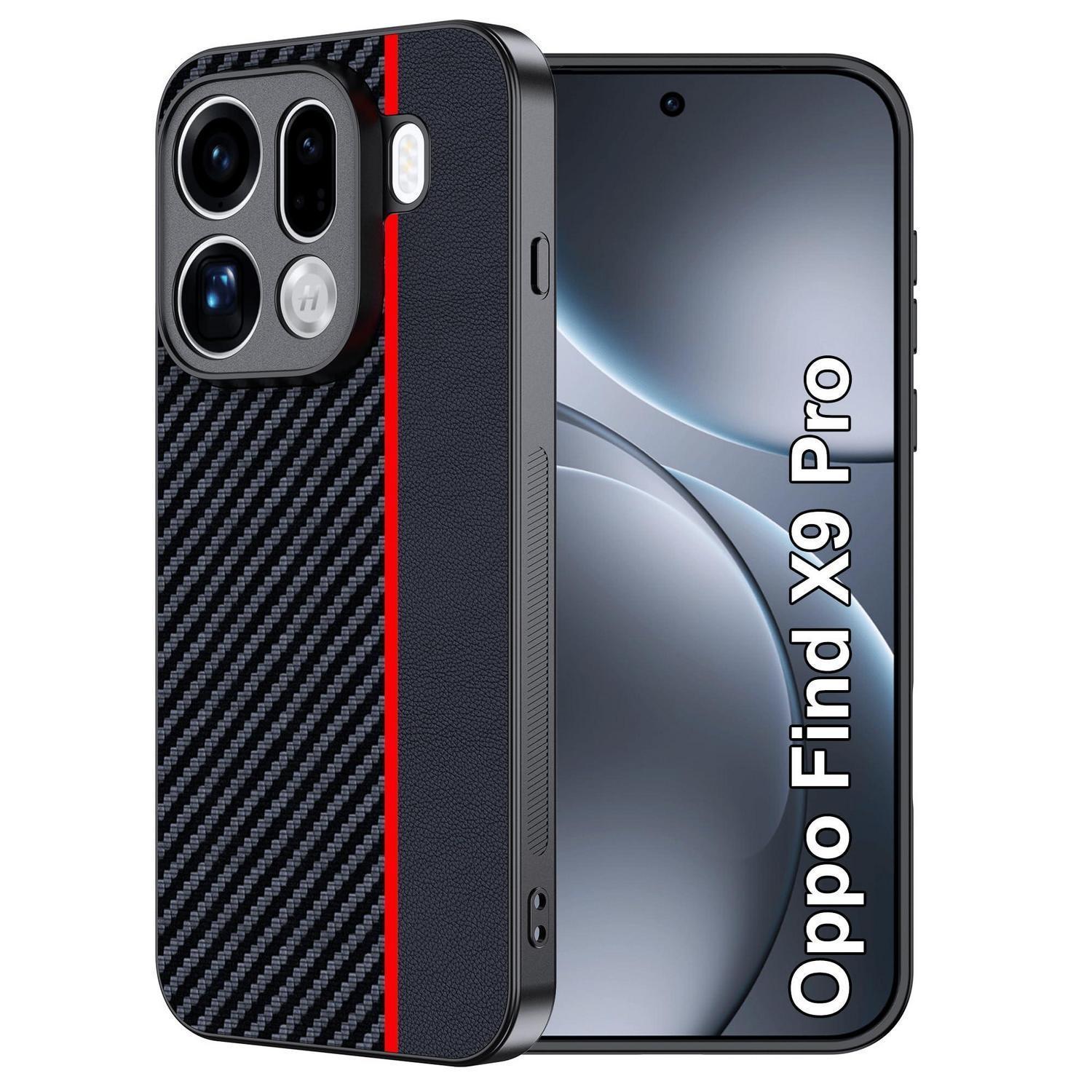 Schutzhülle Oppo Find X9 Pro, Wasserdicht & Stoßfest, Carbonfaser, Rot/schwarz